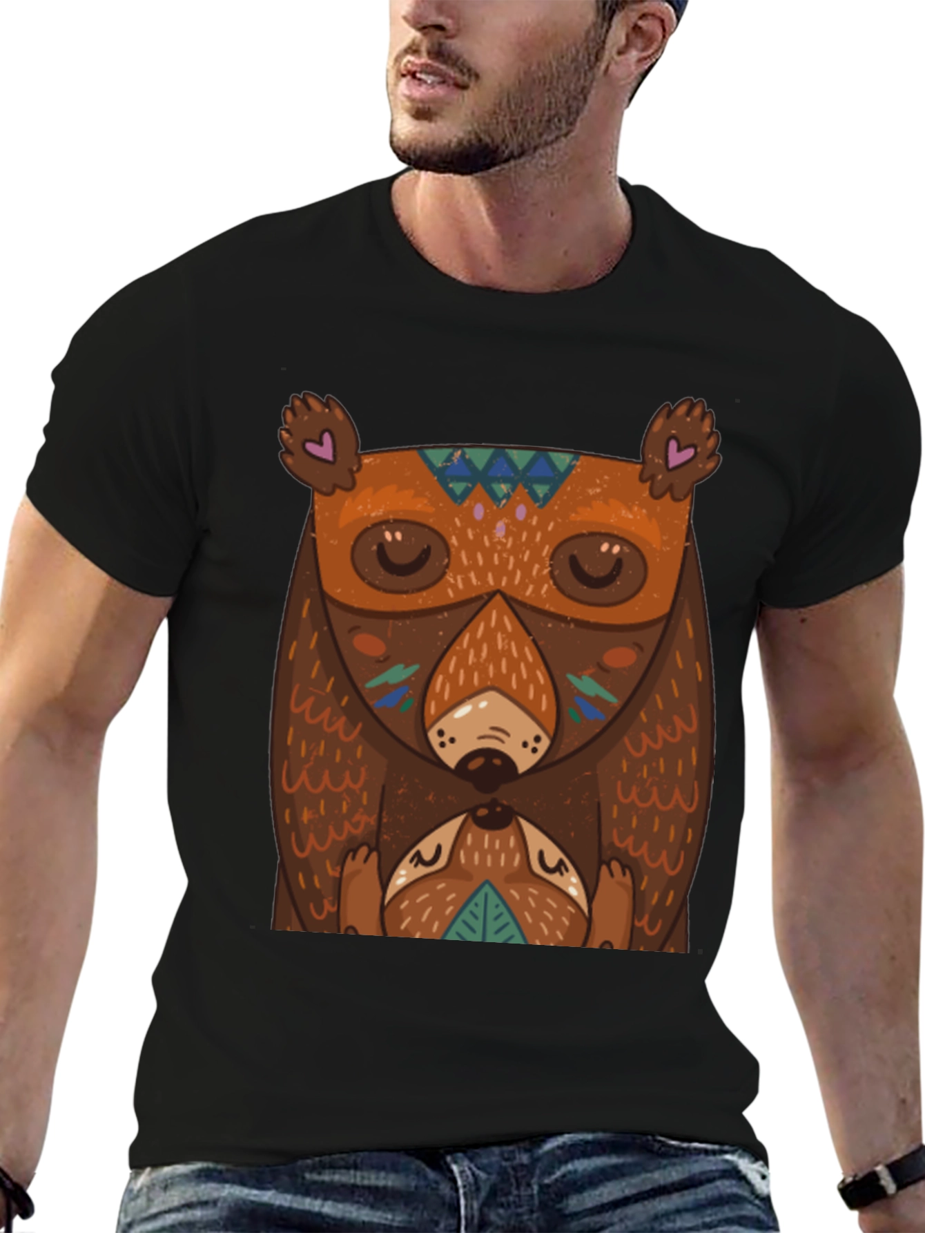 Black Bear Graphic T-Shirt - Unique Tribal Design view 6
