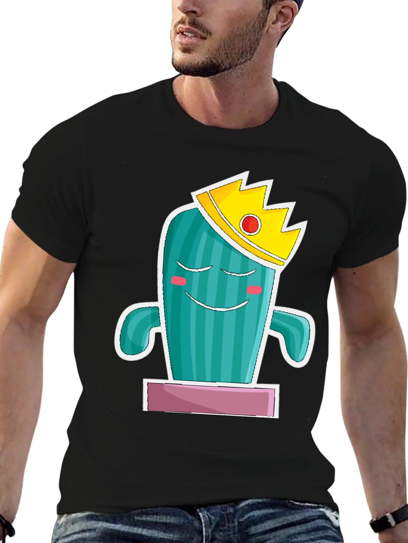 Black Cactus King Graphic Tee - Men's Black T-Shirt view 6