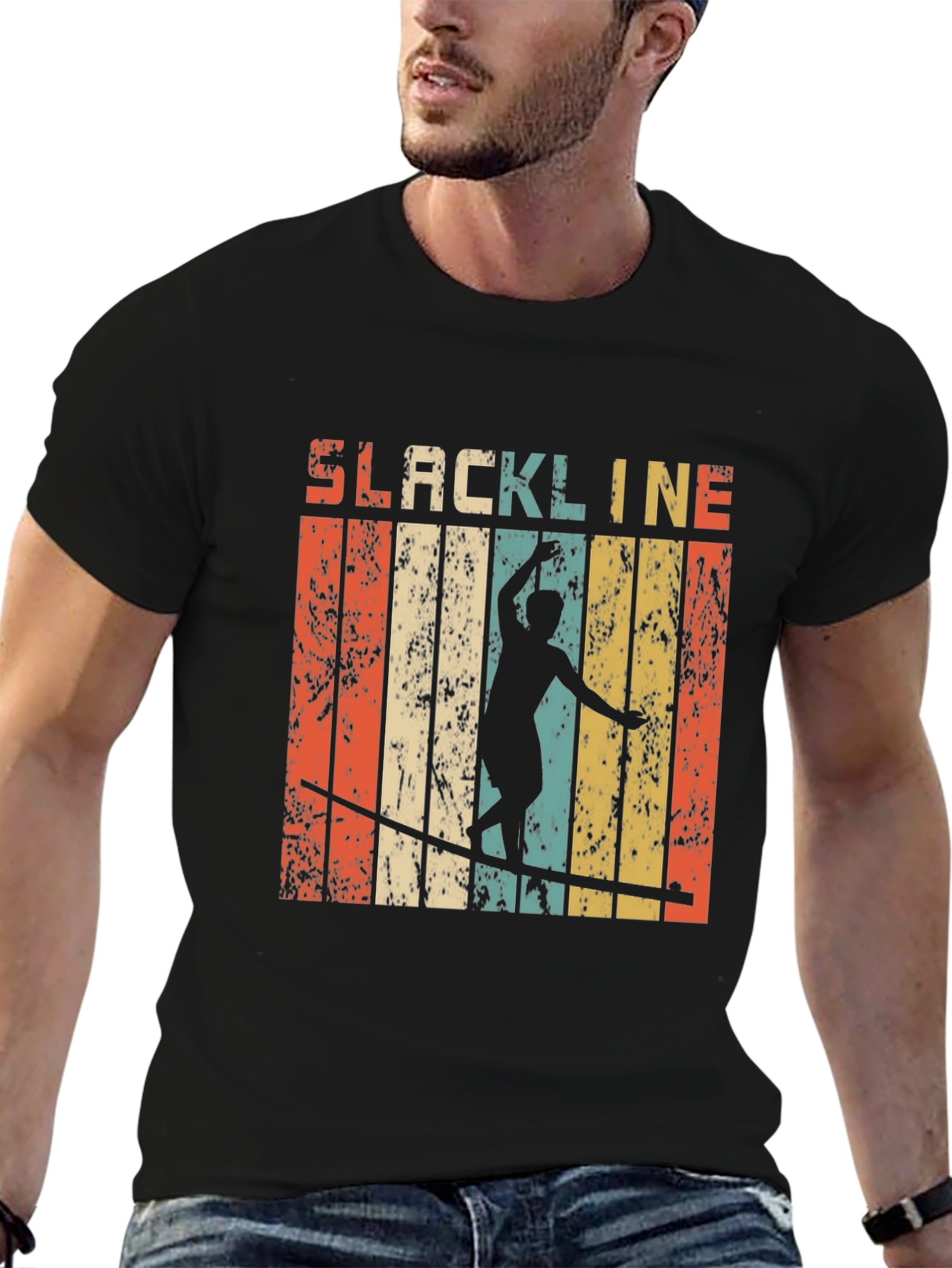 Black Retro Slackline T-Shirt - Vintage Style Black Tee view 6