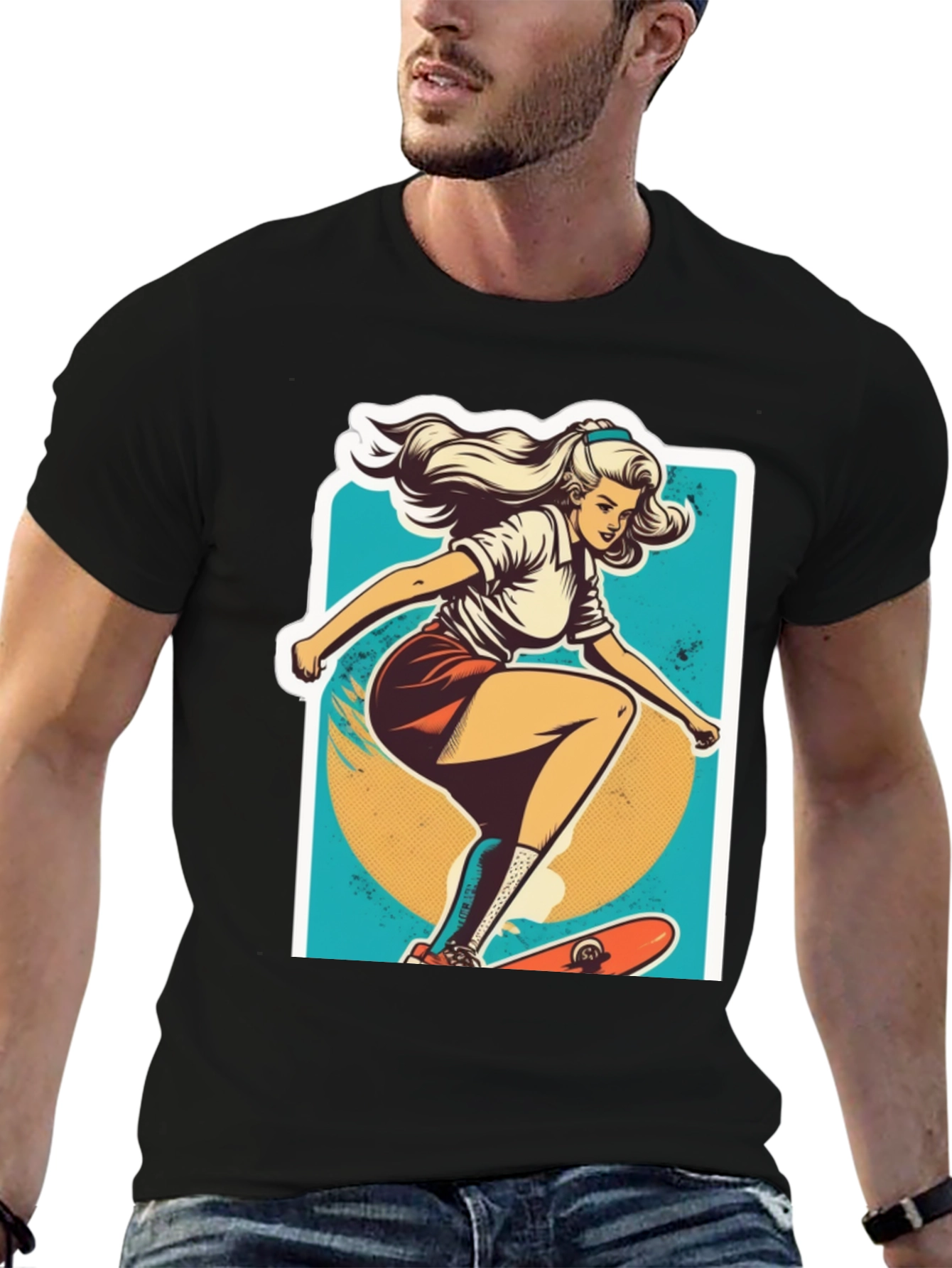 Black Skater Girl Graphic Tee - Cool Retro Style view 6