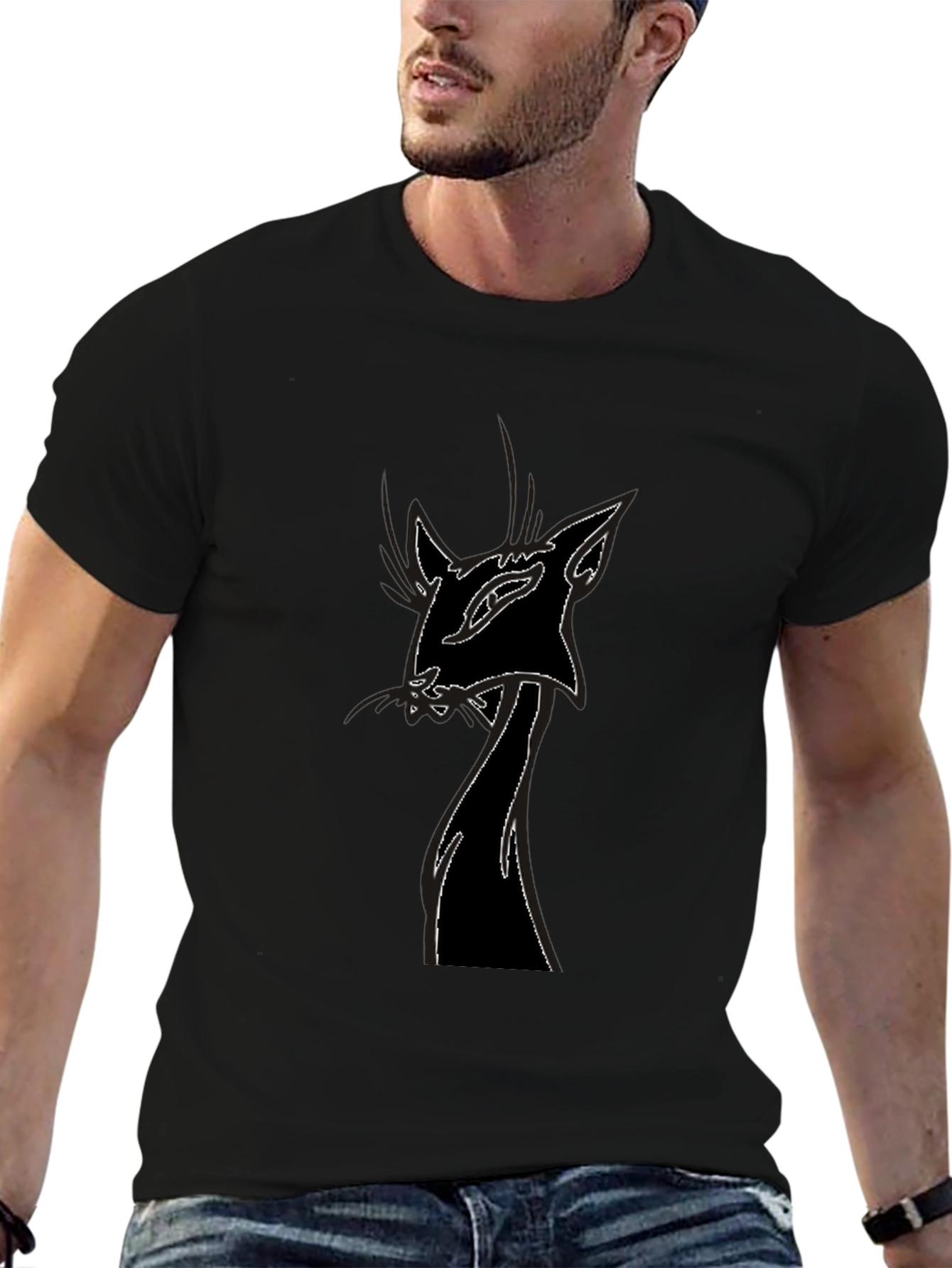 Black Men's Black Cat Graphic T-Shirt - Unique Design view 6