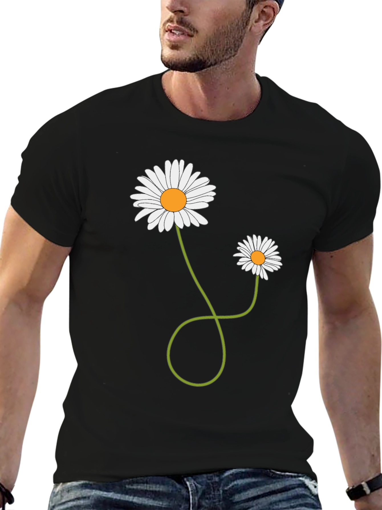 Black Daisy Flower Graphic T-Shirt - Men's Casual Tee view 6