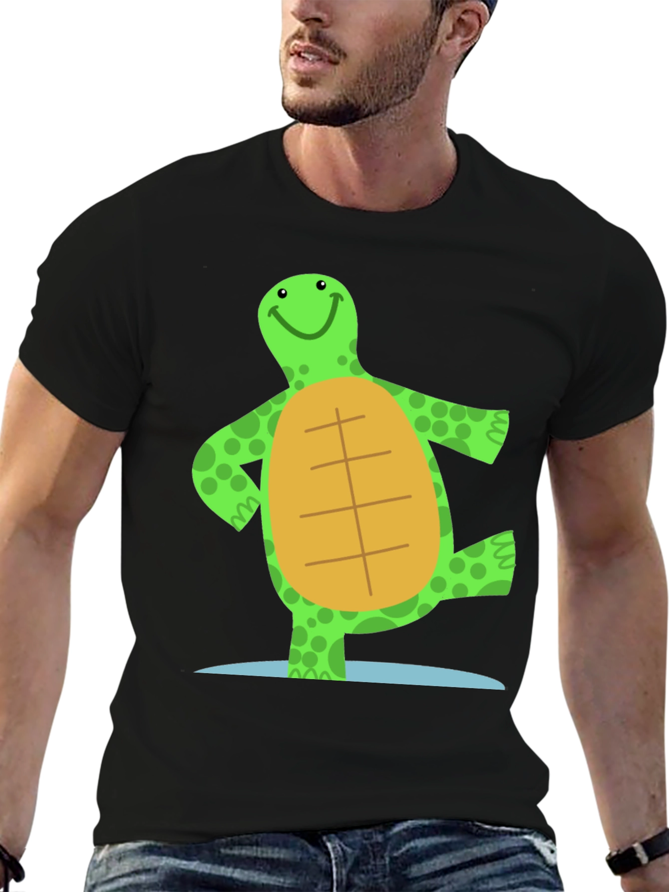 Black Cheerful Turtle Graphic Tee - Black Cotton Blend view 6