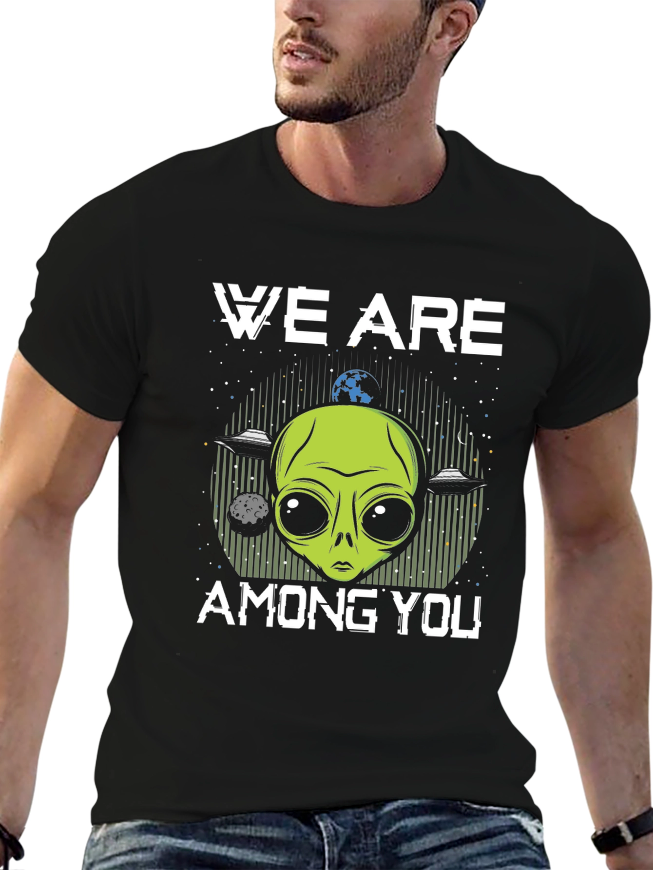 Black We Are Among You Alien Graphic T-Shirt view 6