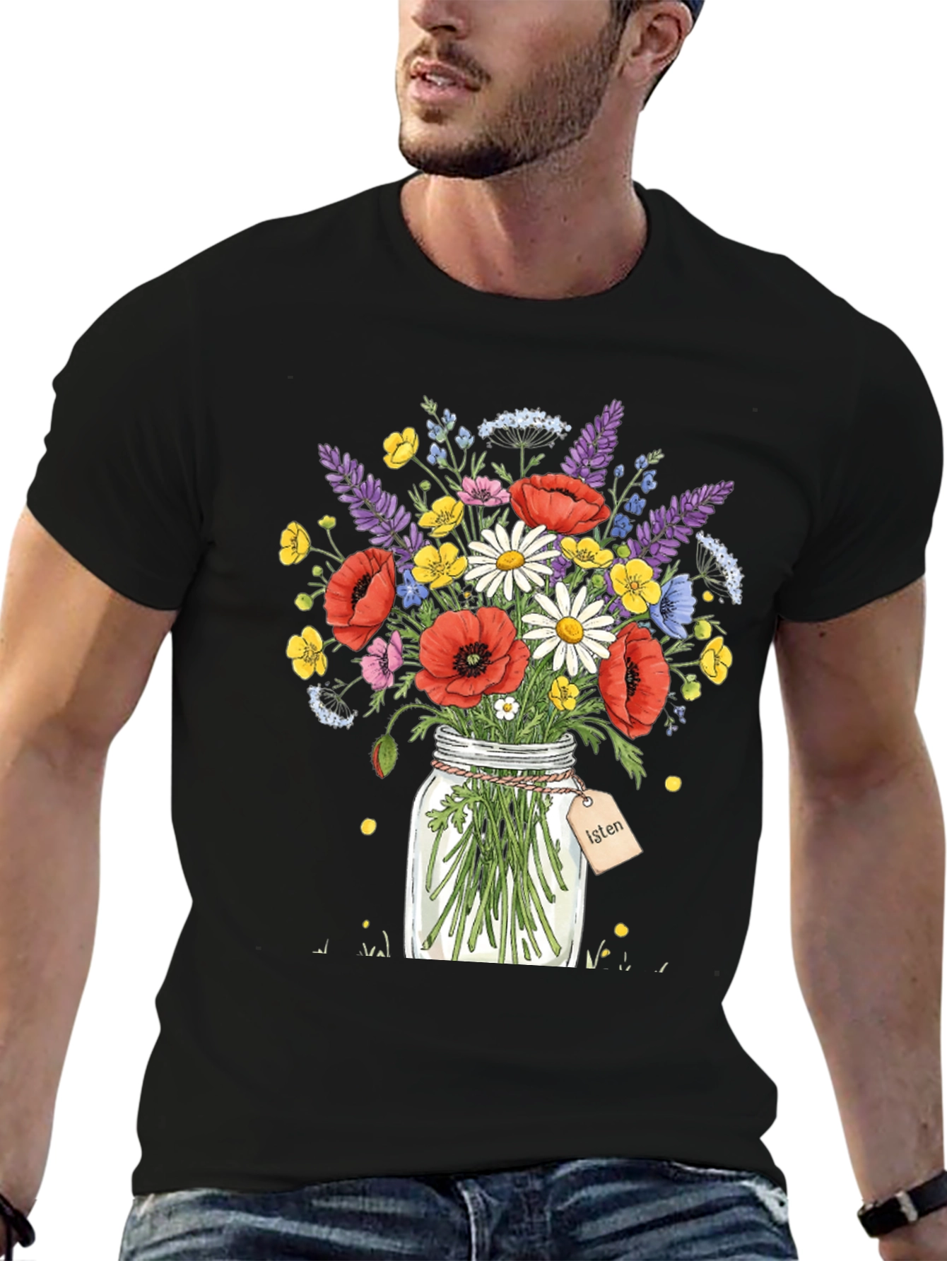 Black Floral Bouquet Jar Graphic T-Shirt view 6
