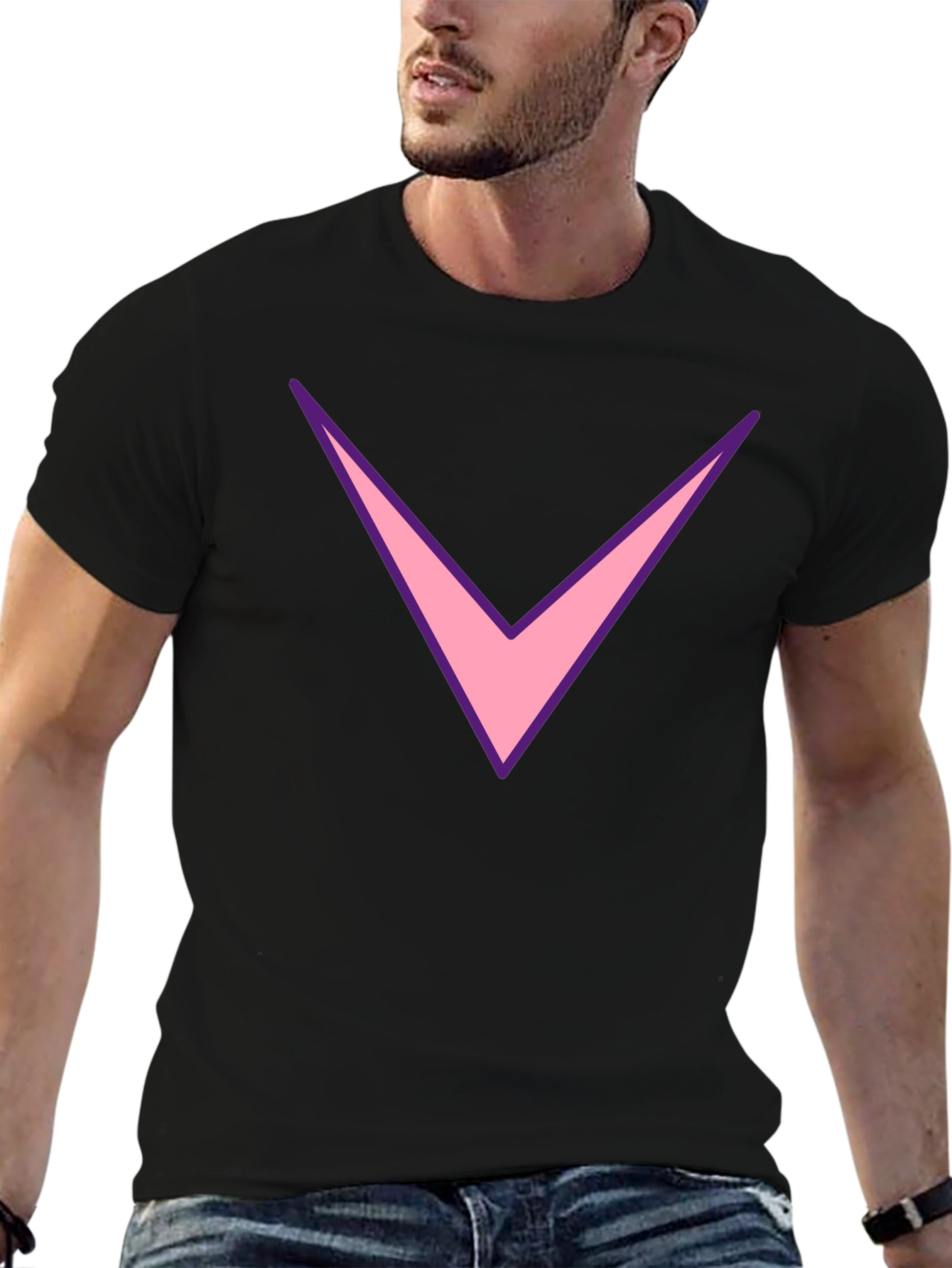 Black Men's Black T-Shirt with Pink Chevron Design view 6