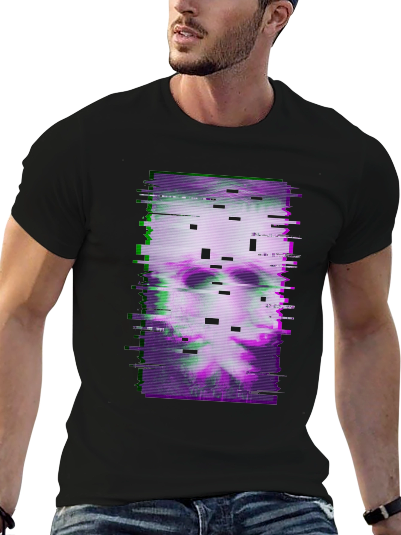 Black Glitch Art Graphic Tee - Dark Aesthetic T-Shirt view 6
