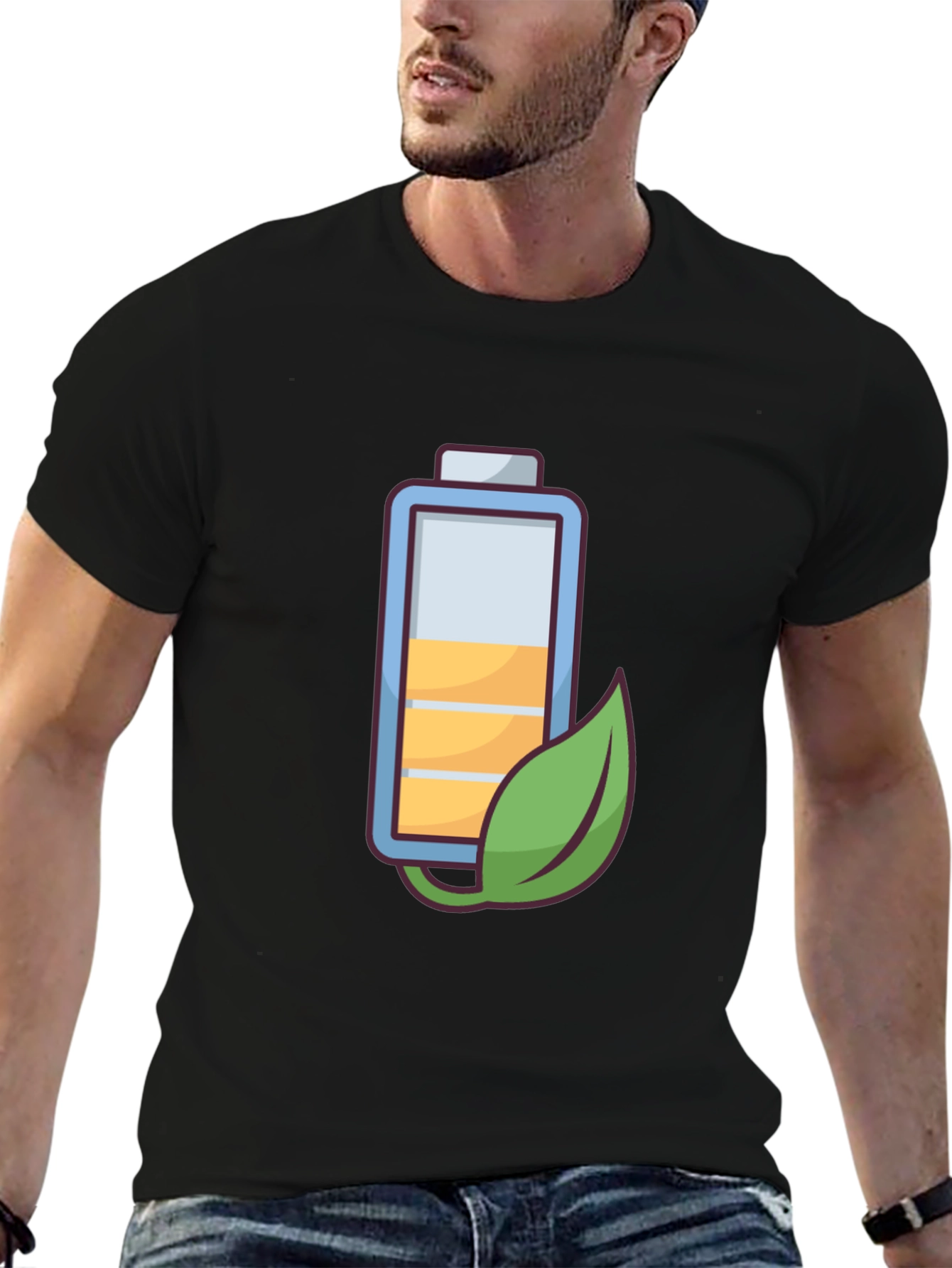 Black Eco-Friendly Battery Graphic Tee - Black Cotton Blend view 6