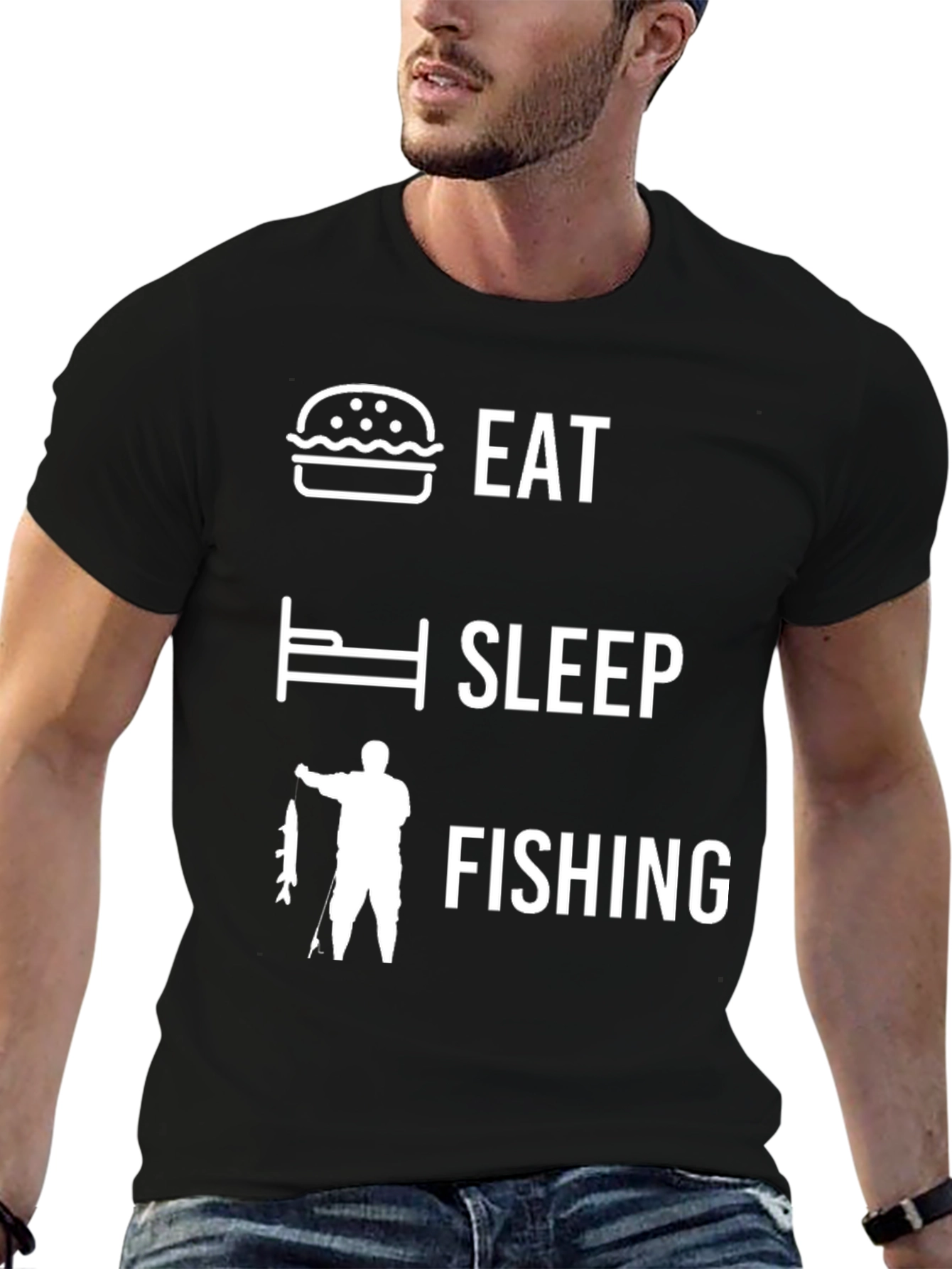 Black Eat Sleep Fishing Black Graphic T-Shirt view 6