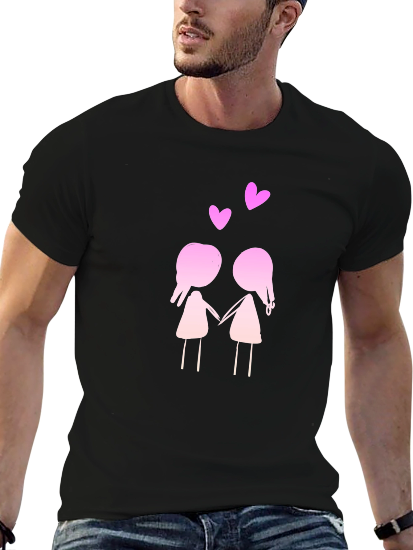 Black Cute Cartoon Couple T-Shirt view 6
