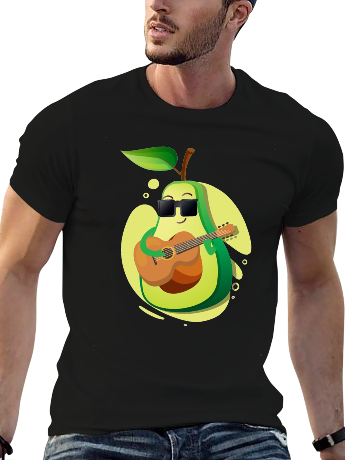 Black Avocado Guitarist Graphic T-Shirt - Cool Music Lover Tee view 6