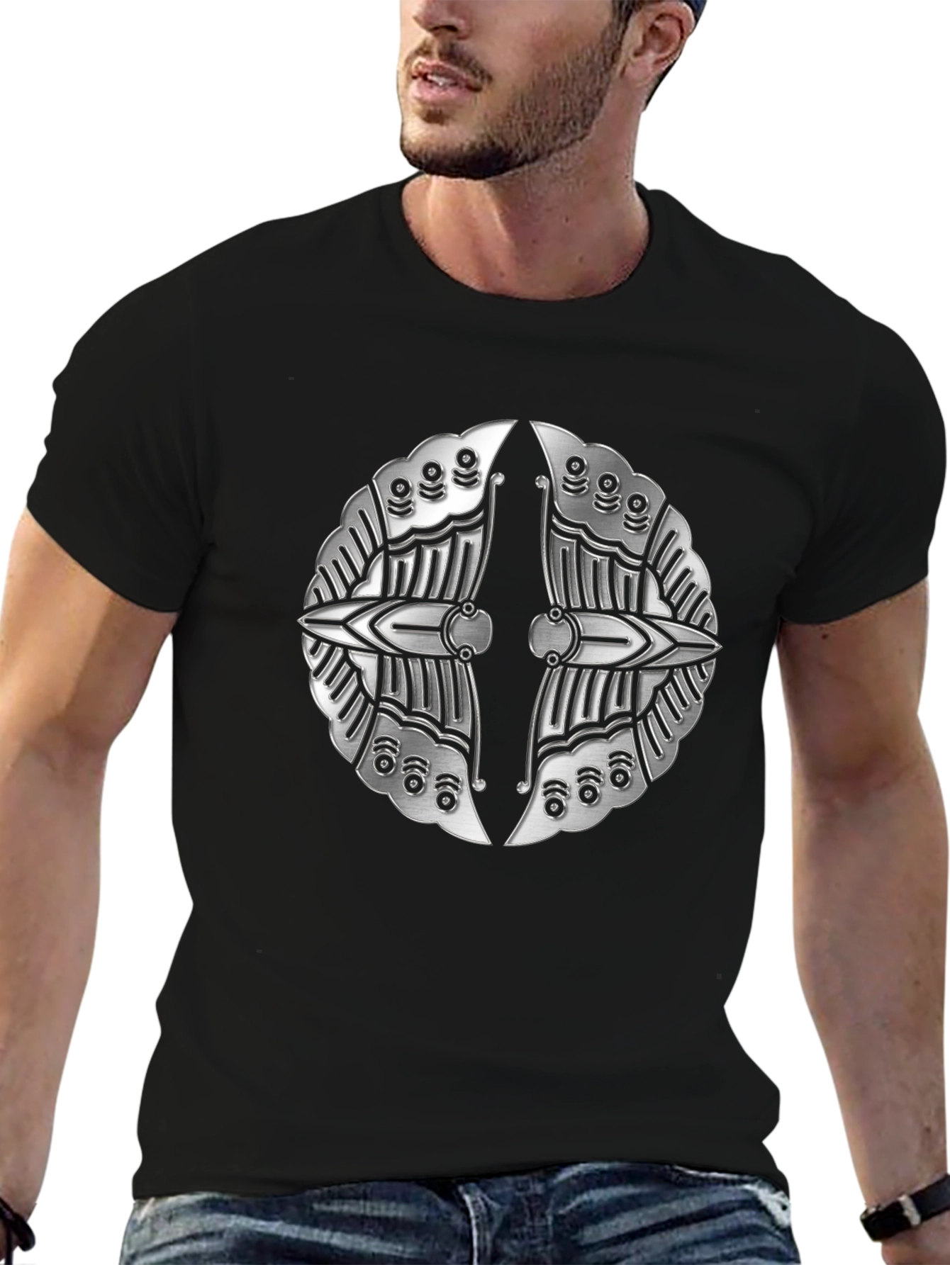 Black Silver Metallic Shield Emblem Black T-Shirt view 6
