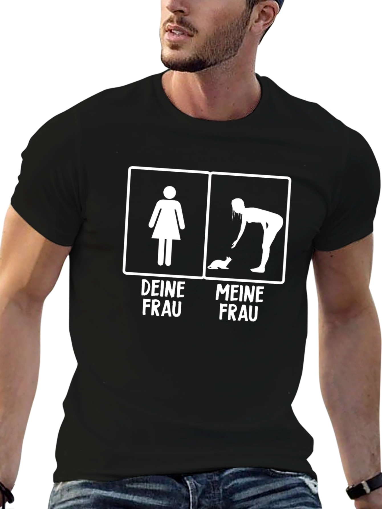 Black Funny T-Shirt: Meine Frau vs. Deine Frau Graphic Tee view 6
