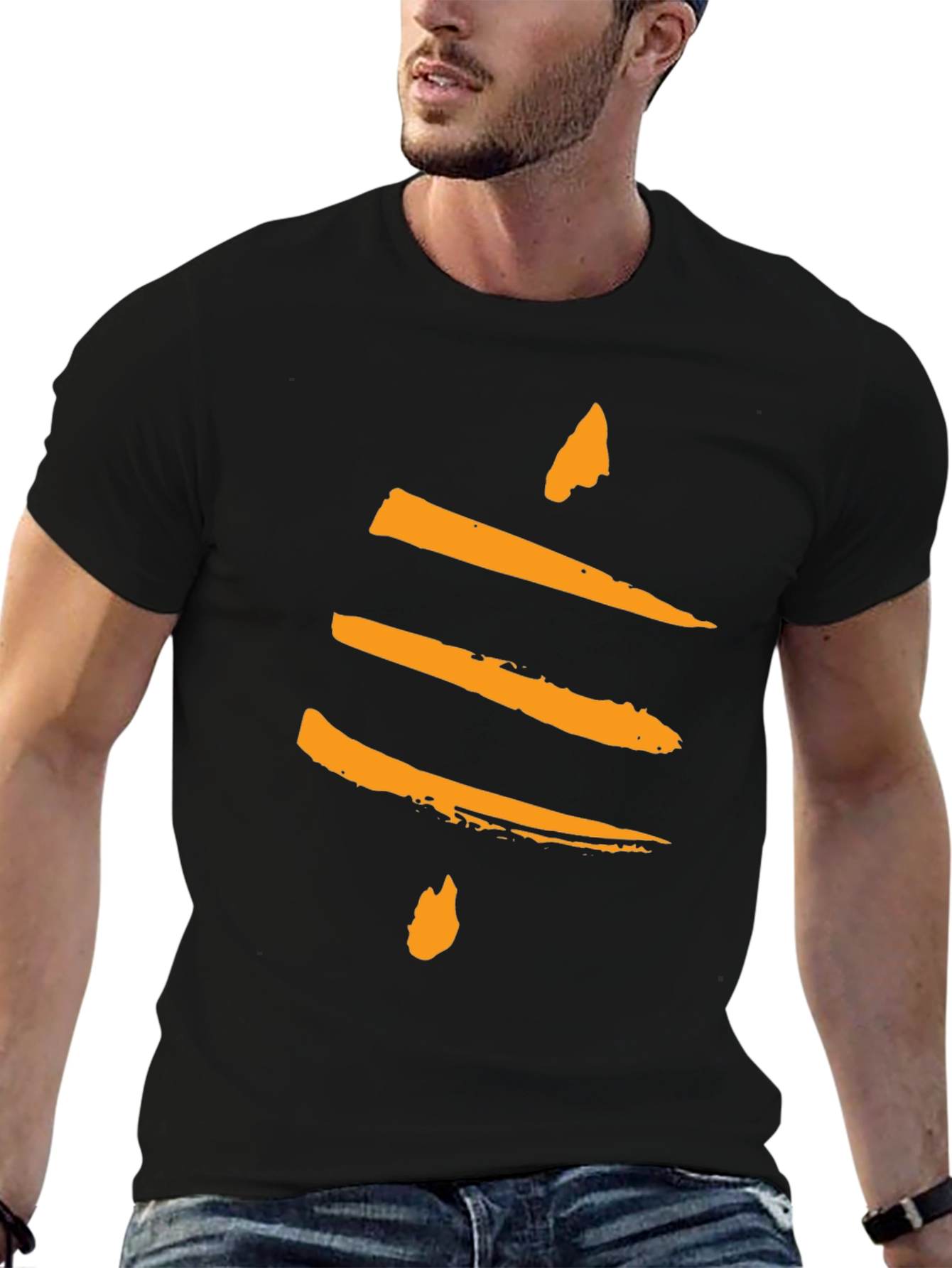 Black Abstract Brushstroke Design Black T-Shirt view 6