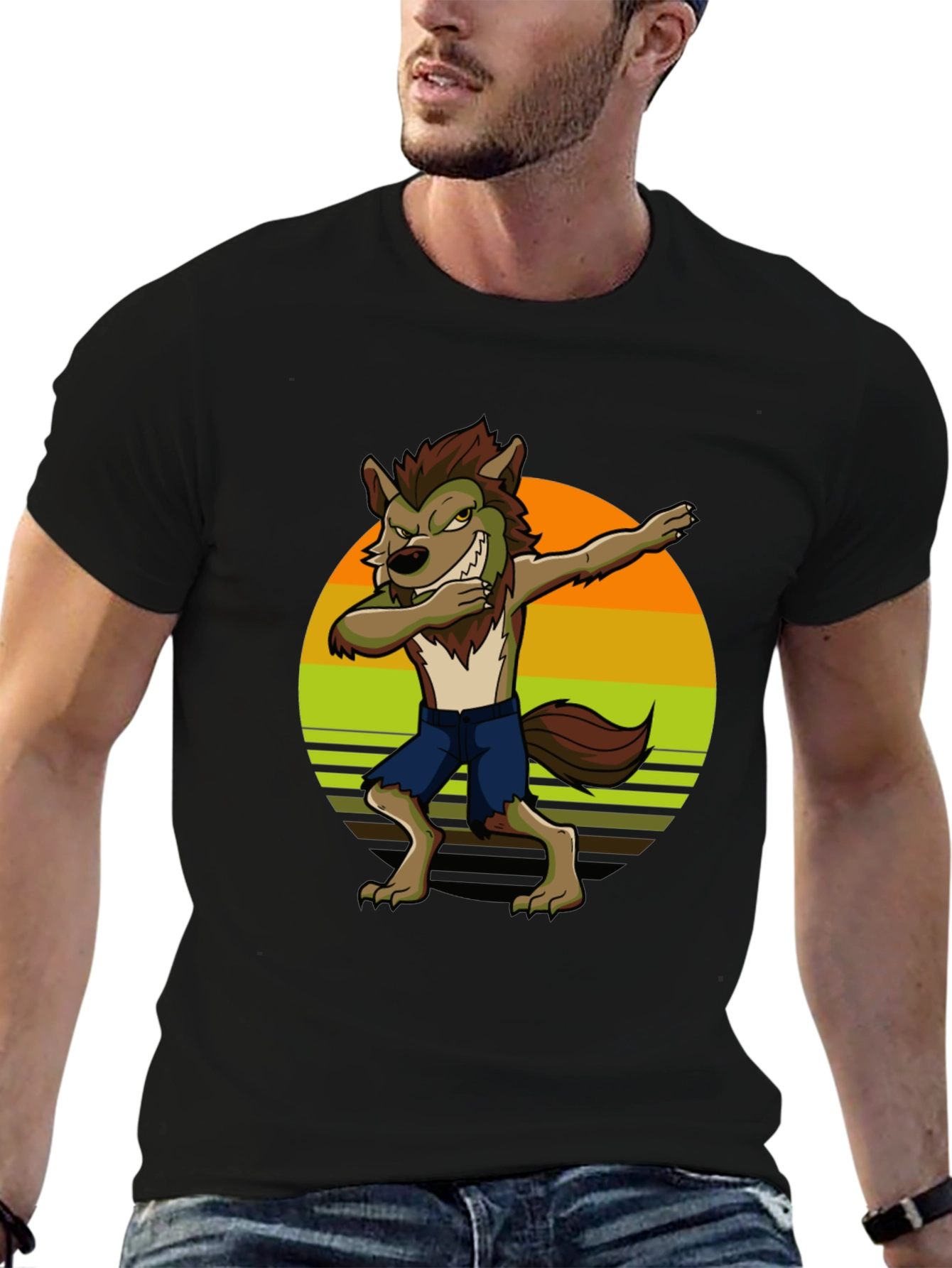 Black Dabbing Werewolf Graphic T-Shirt view 6