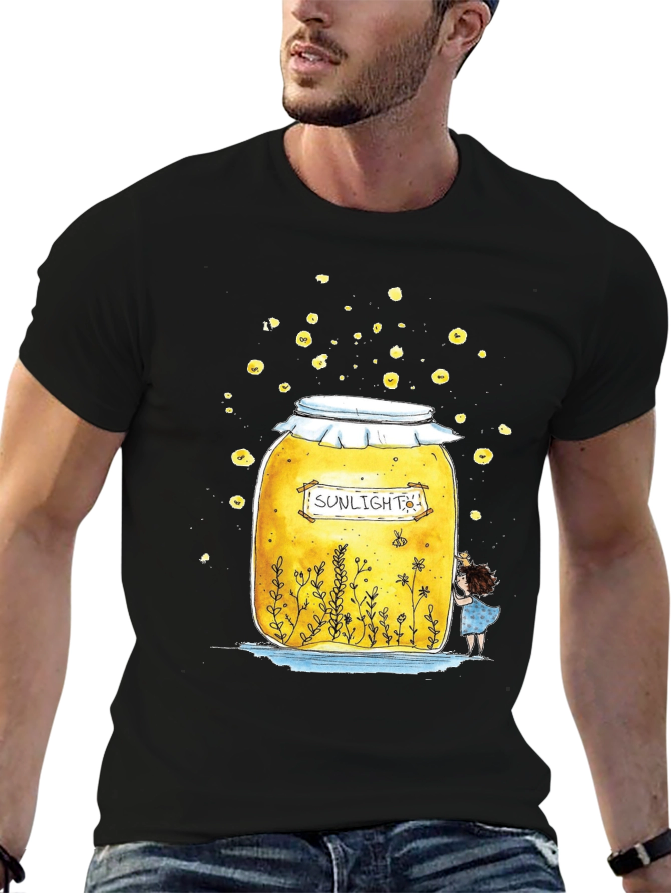 Black Sunlight Jar Graphic T-Shirt - Whimsical Black Tee view 6