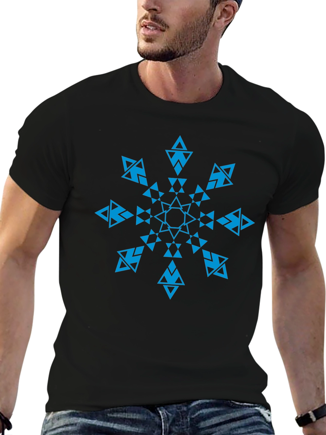 Black Geometric Snowflake Graphic T-Shirt view 6