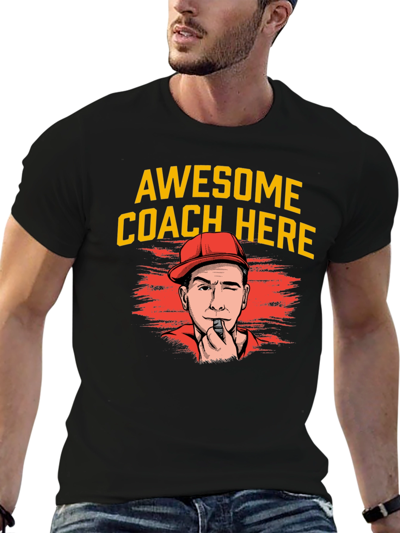 Black Awesome Coach Here T-Shirt view 6