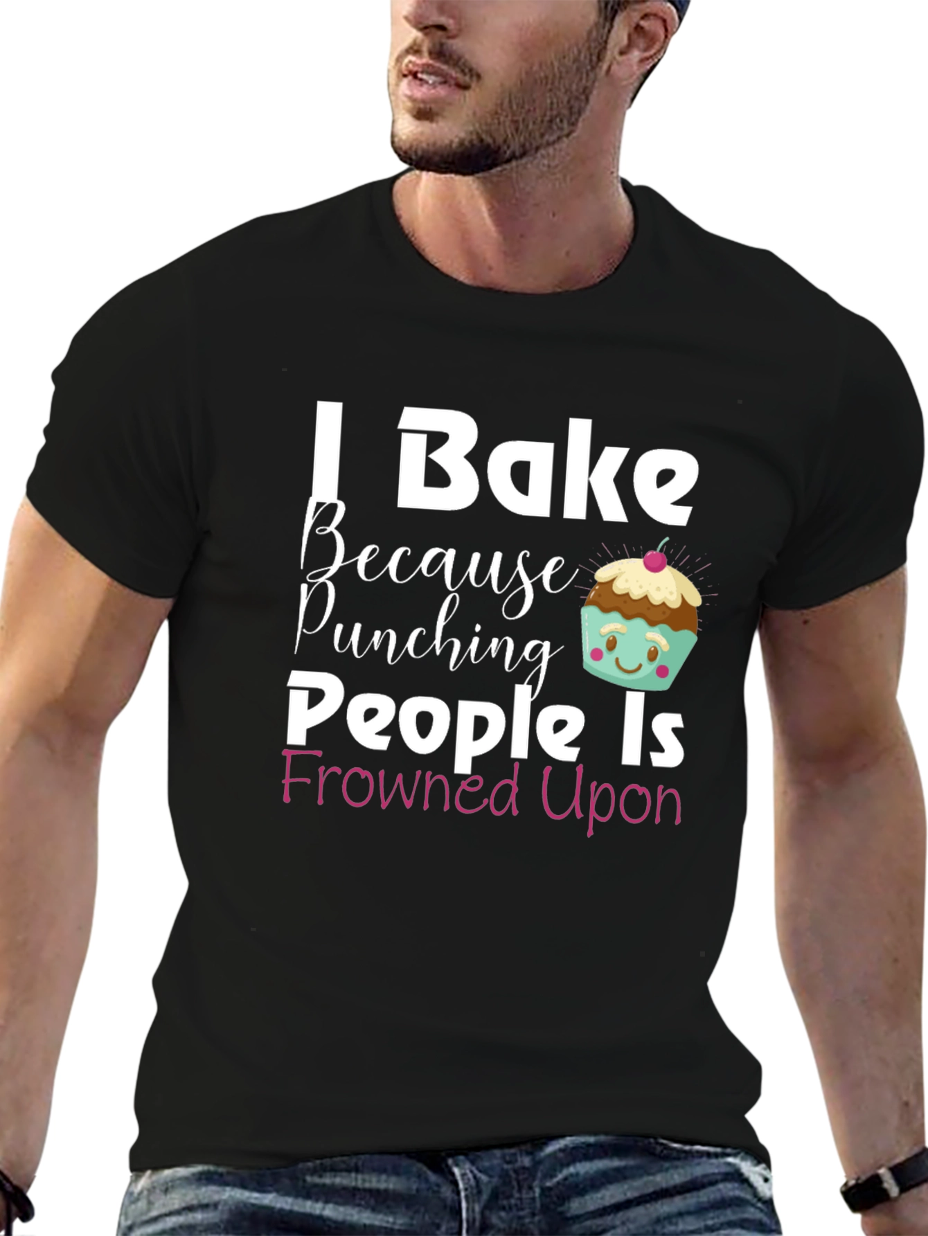 Black I Bake Because Punching People Is Frowned Upon T-Shirt view 6
