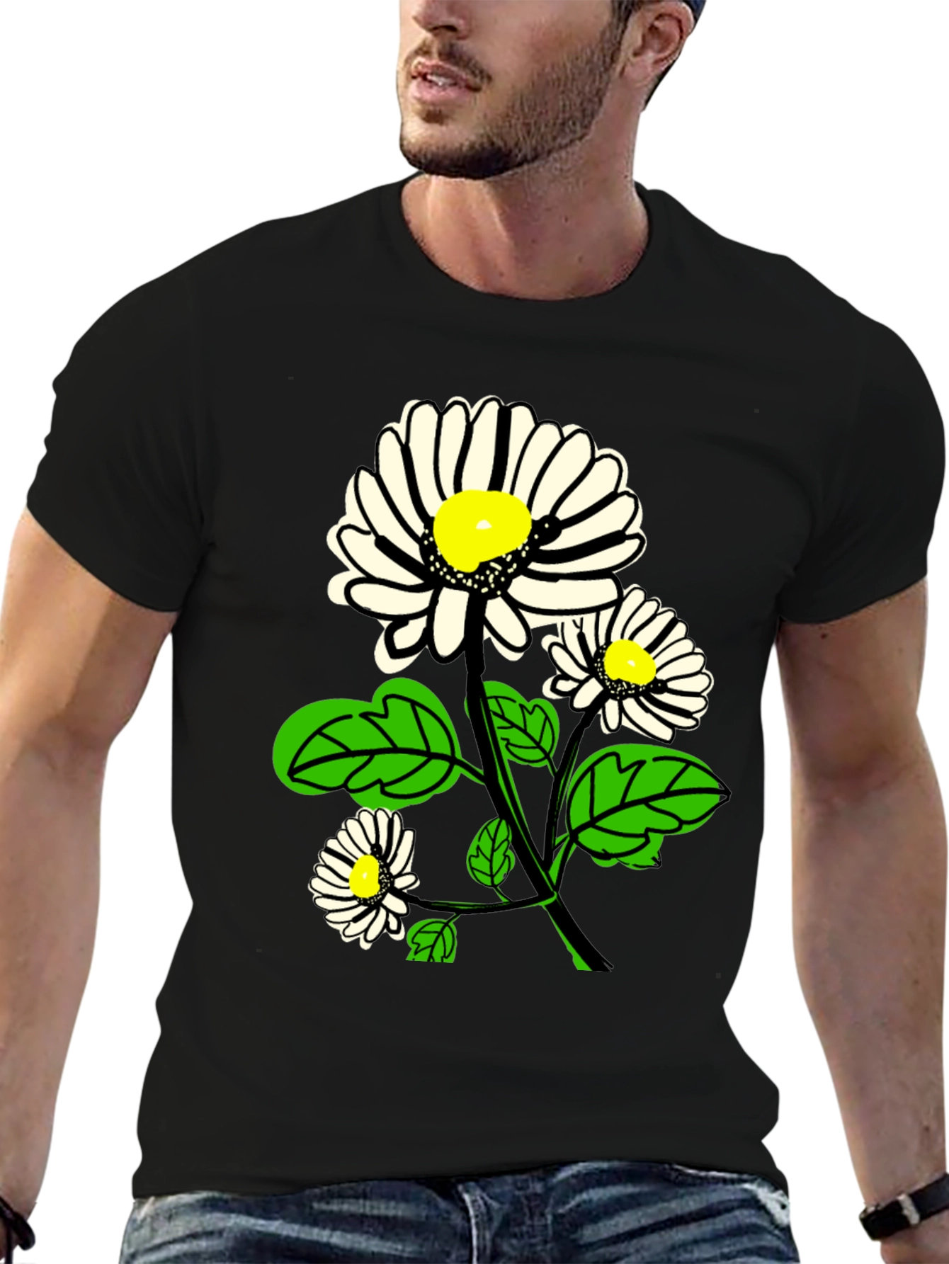 Black Daisy Graphic Print Black T-Shirt view 6