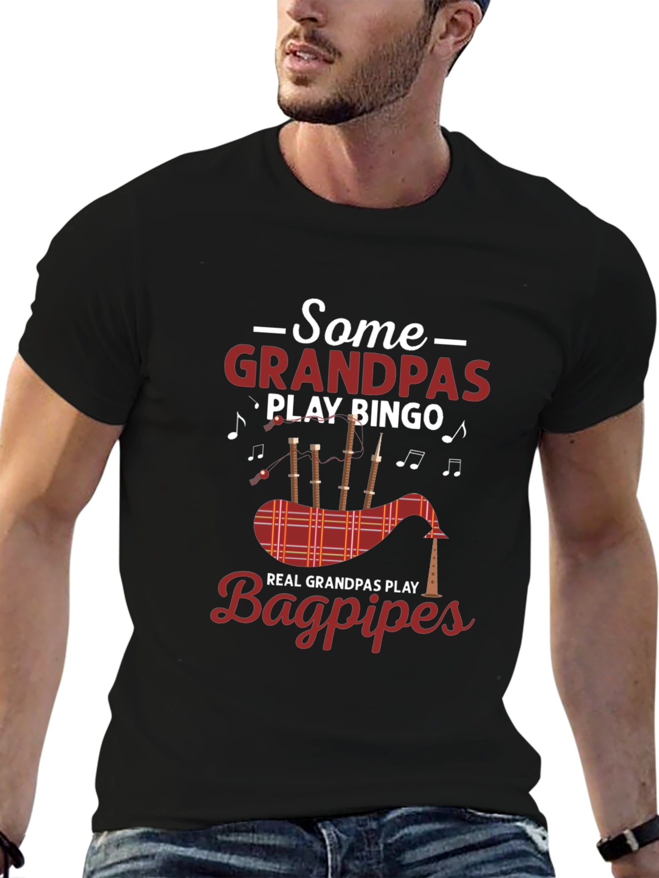 Black Grandpa Bingo Bagpipes Graphic Tee view 6