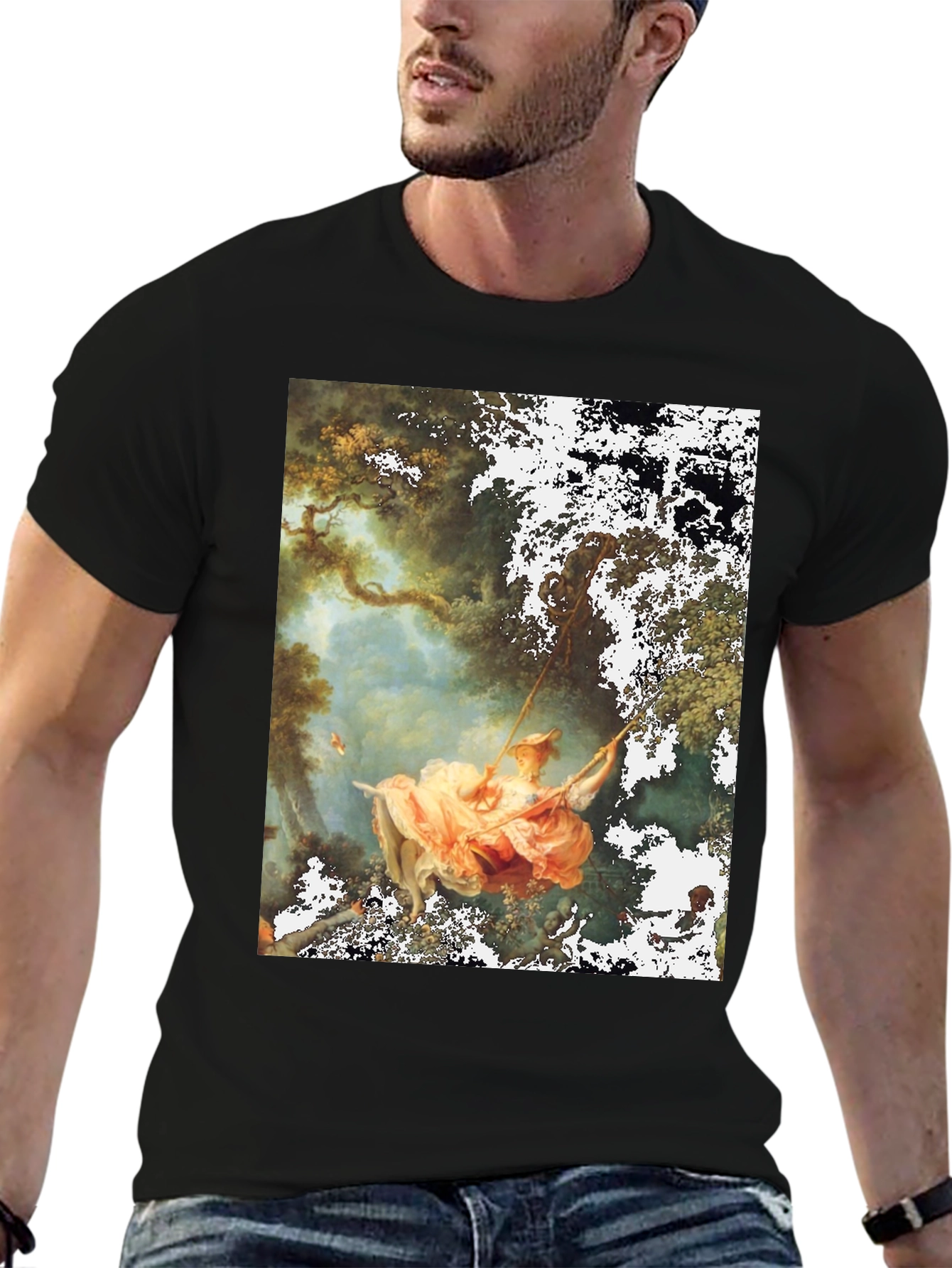 Black Artistic Men's Black T-Shirt - The Swing view 6