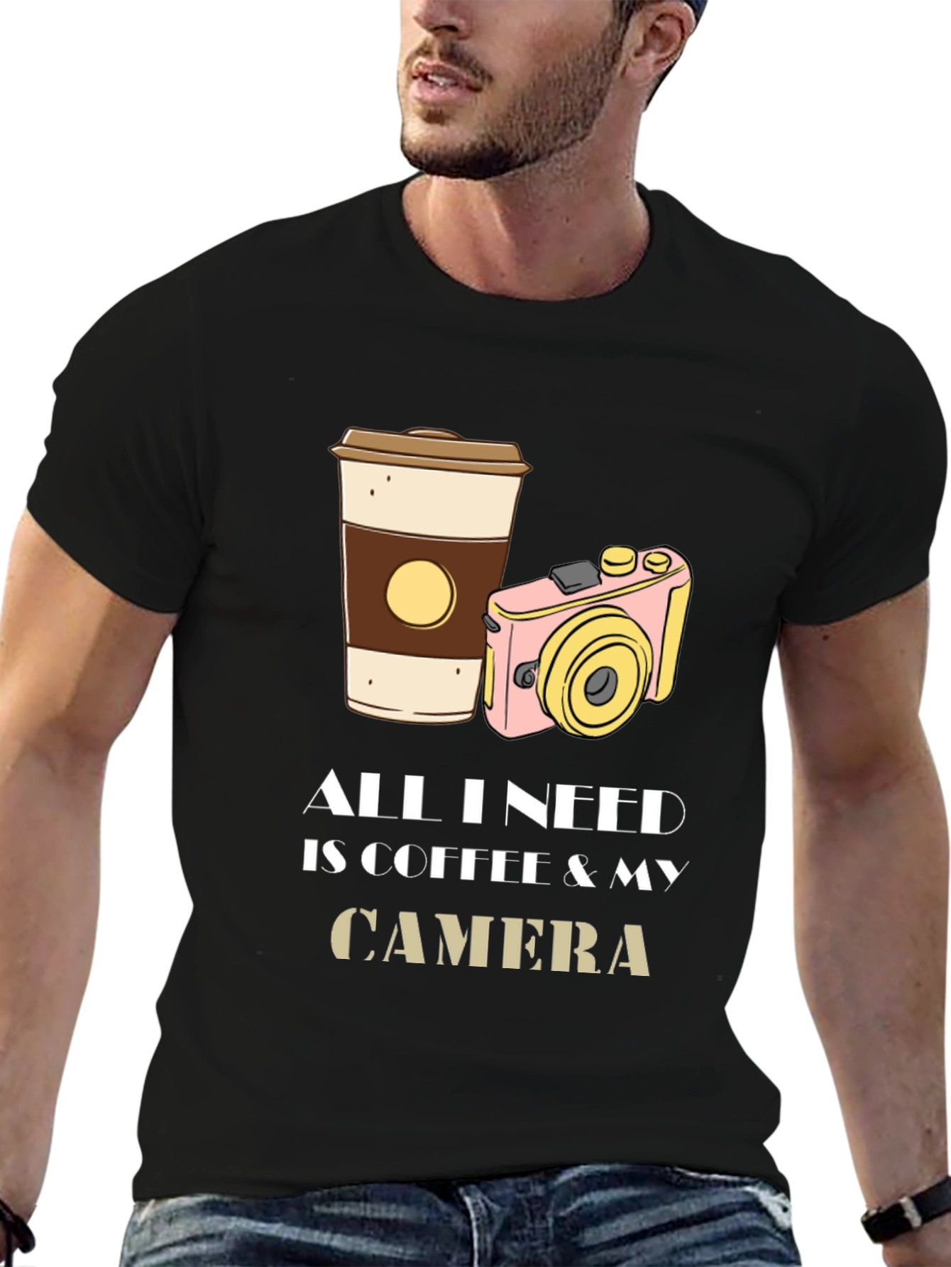 Black Coffee & Camera Graphic Tee - Photography Lover's T-Shirt view 6