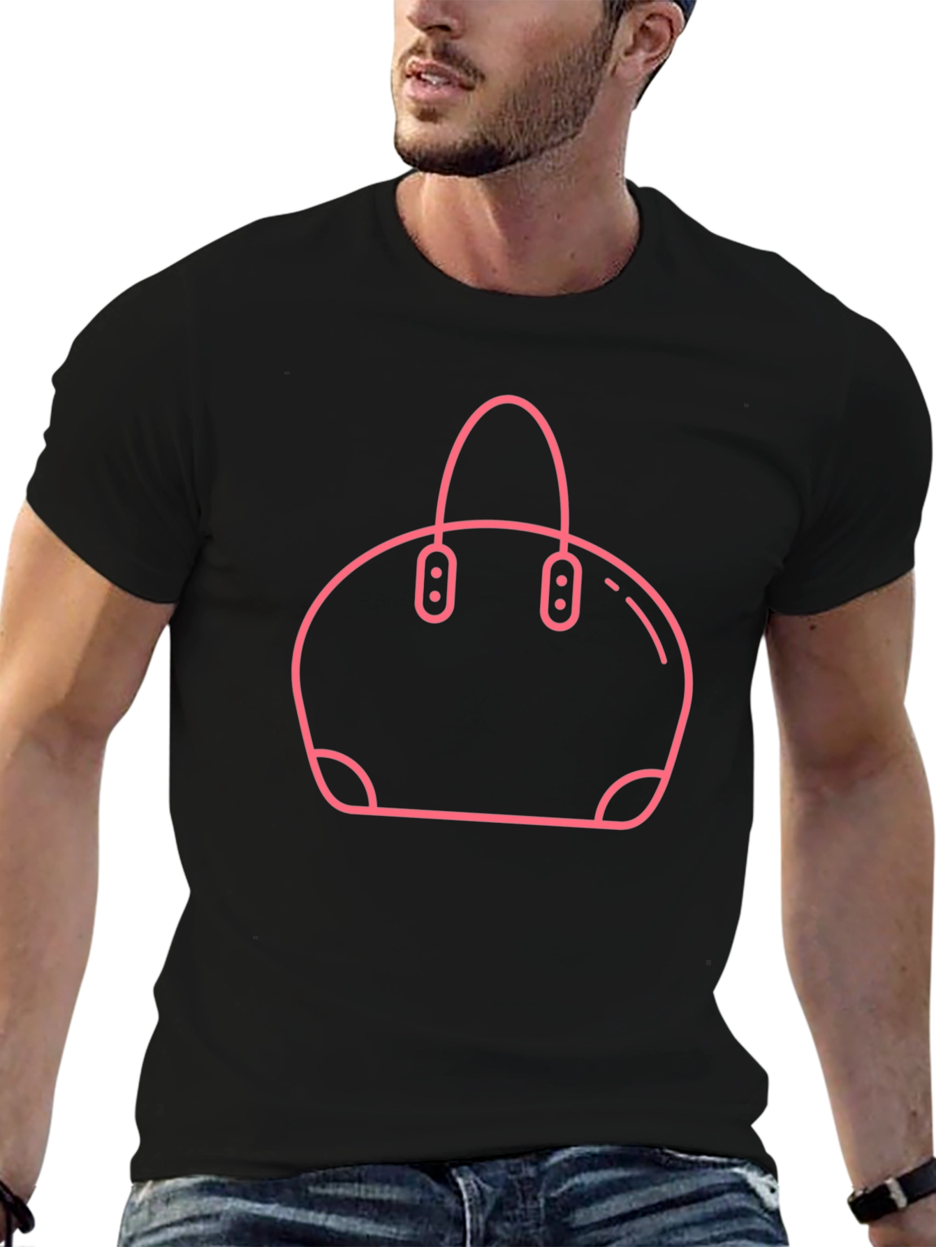 Black Pink Bag Graphic Tee - Unisex Black T-Shirt view 6