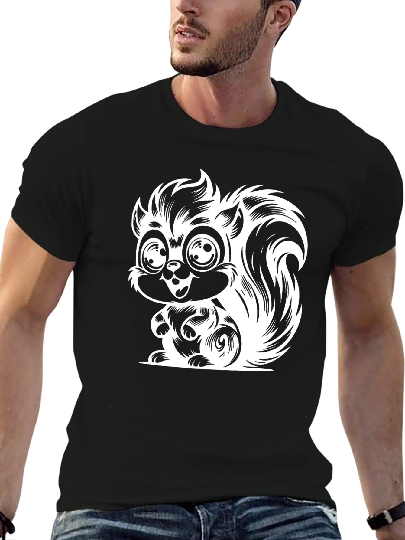 Black Squirrel Graphic Print Black T-Shirt view 6