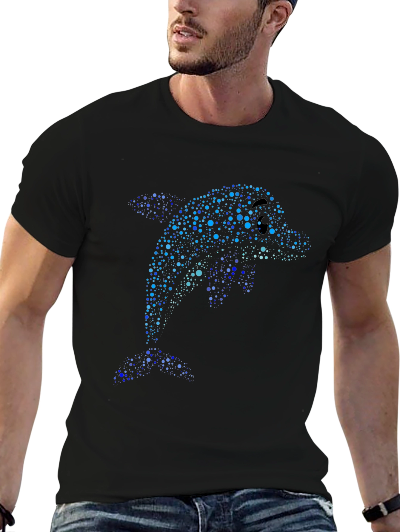 Black Dolphin Dot Art T-Shirt - Black view 6