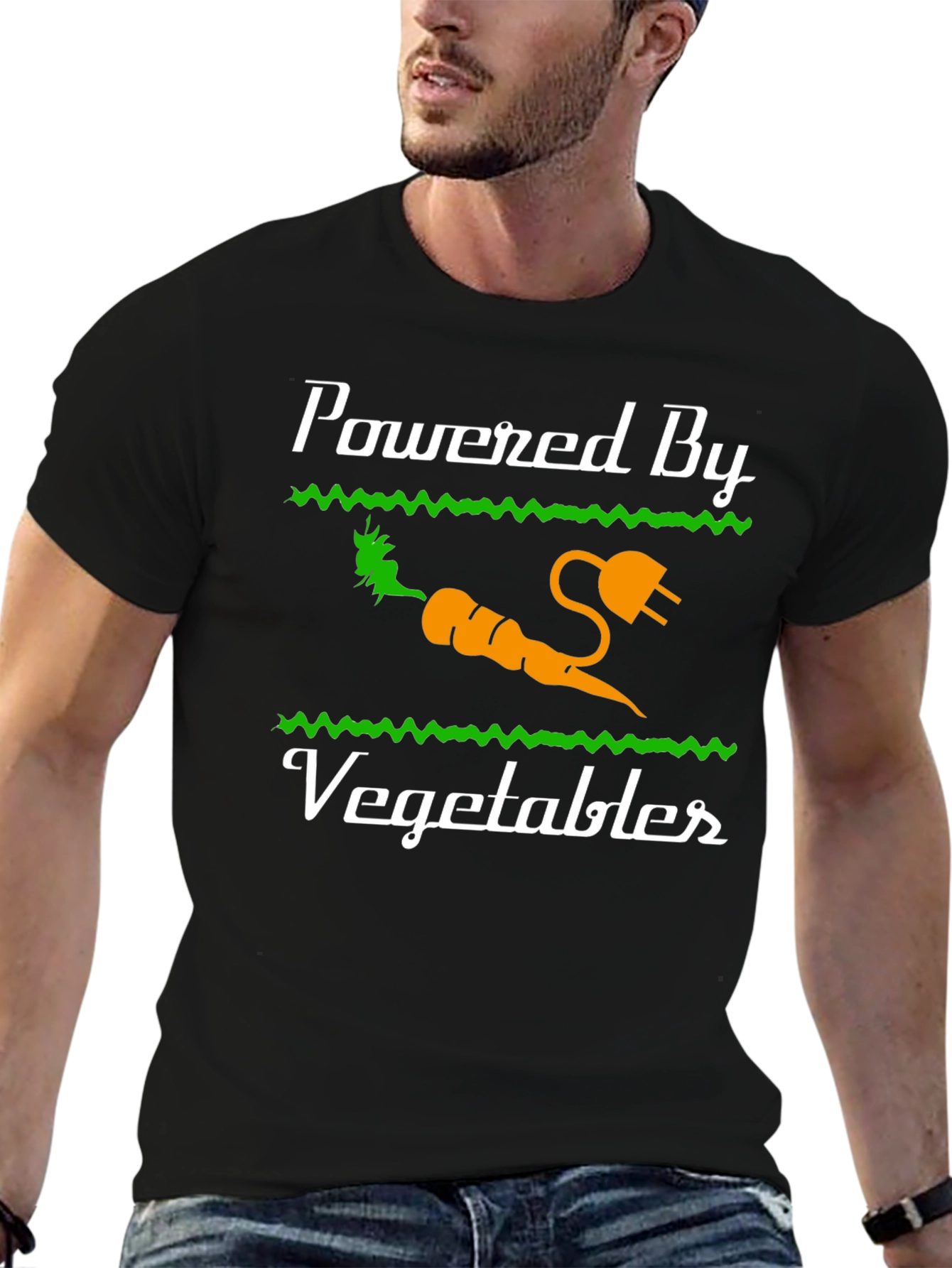 Black Powered By Vegetables Graphic T-Shirt - Healthy Eating Tee view 6