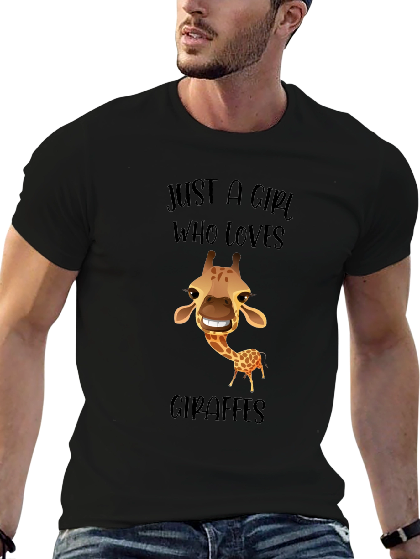 Black Giraffe Lover's Graphic Tee - Funny Animal T-Shirt view 6