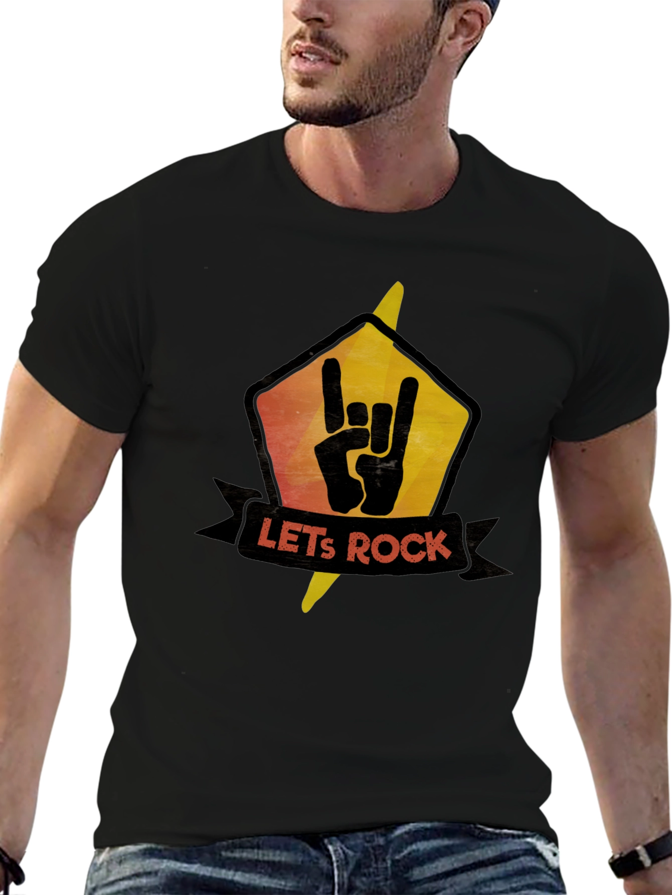 Black Let's Rock Graphic Tee - Black view 6