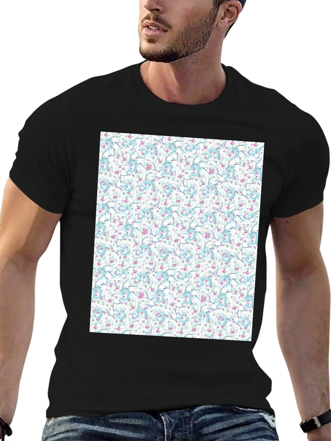 Black Floral Print Tee - Stylish Everyday Wear view 6