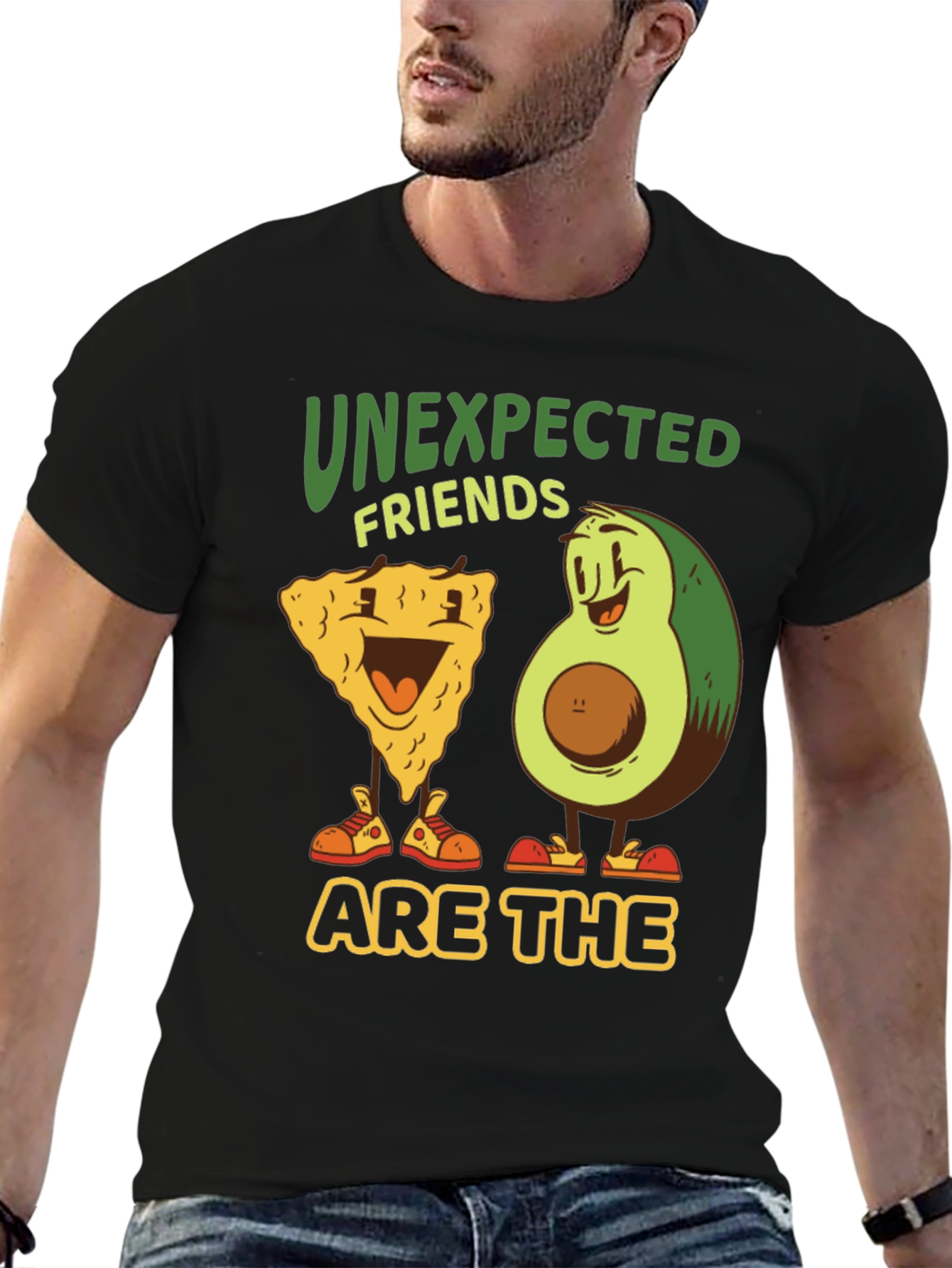 Black Unexpected Friends Graphic Tee - Avocado & Chip view 6