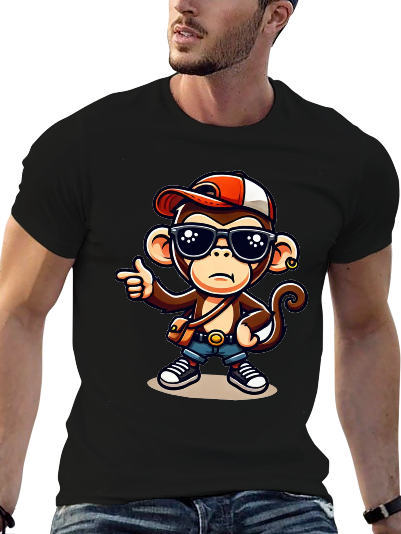 Black Cool Monkey Cartoon Graphic T-Shirt view 6
