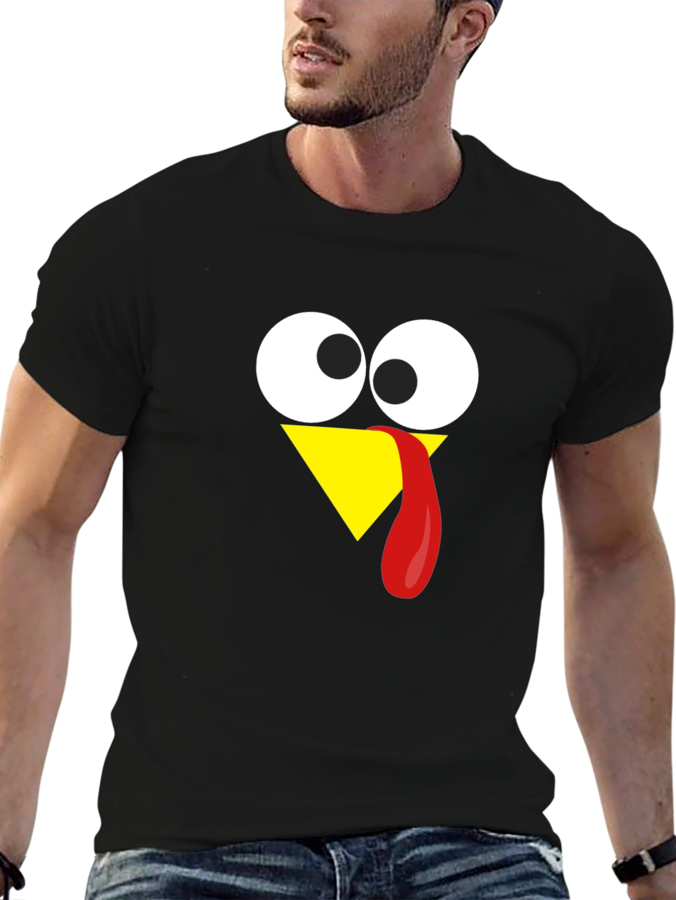 Black Funny Turkey Face Thanksgiving T-Shirt view 6