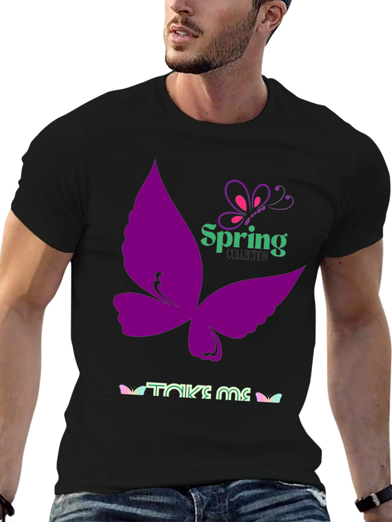Black Spring Butterfly Black T-Shirt view 6