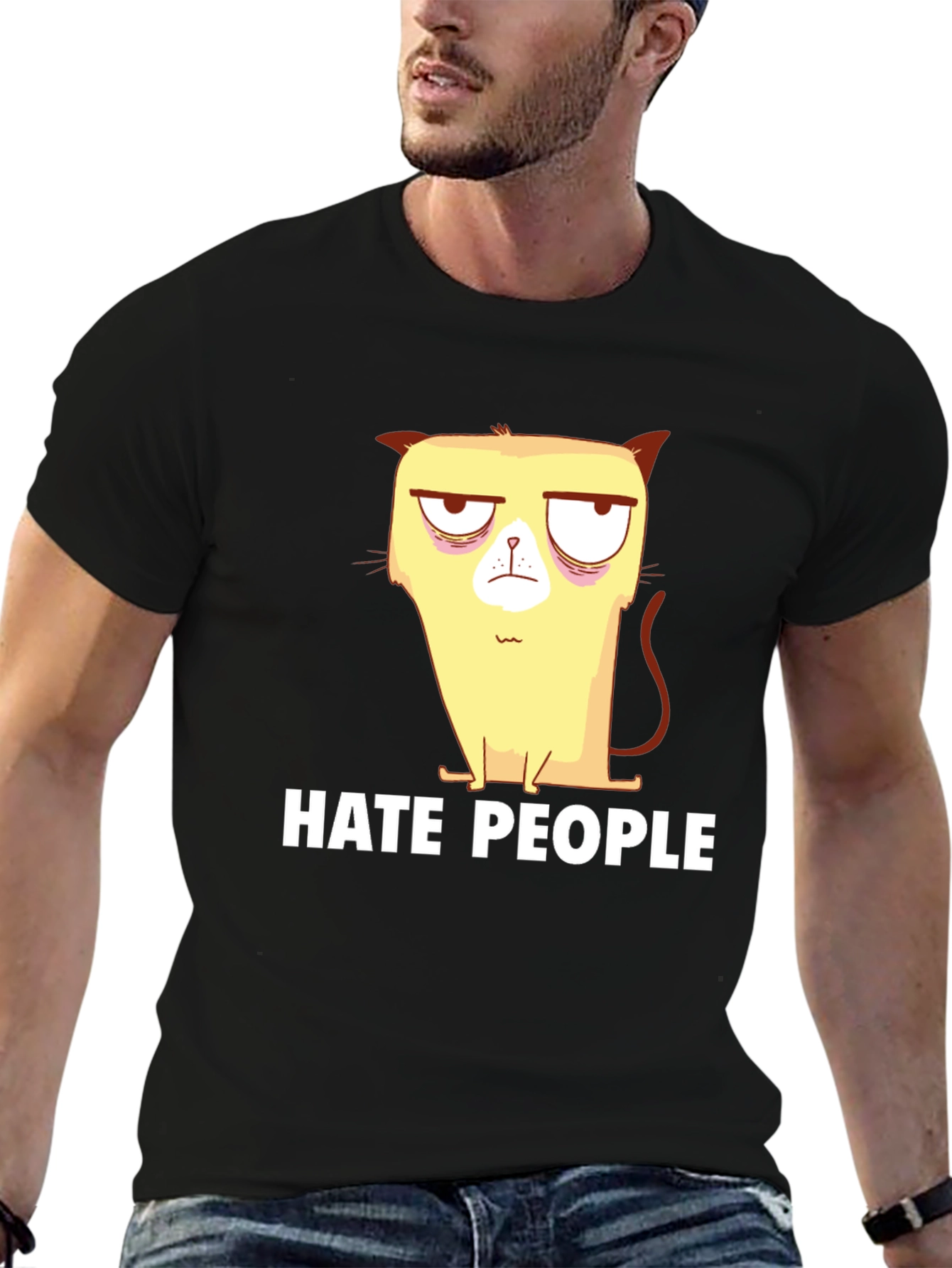 Black Grumpy Cat Hate People Black T-Shirt view 6