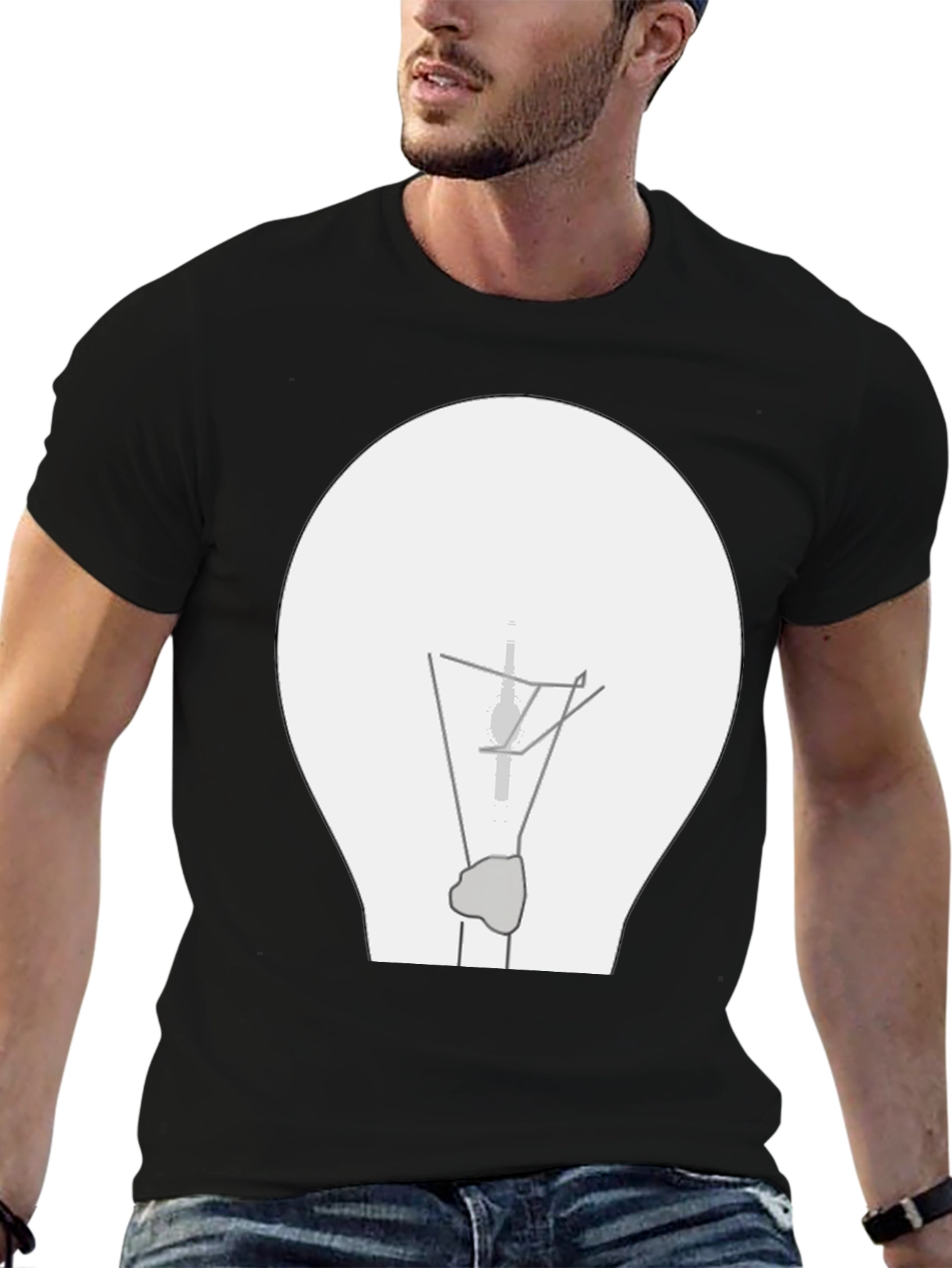 Black Illuminating Idea: Black T-Shirt with Lightbulb Graphic view 6