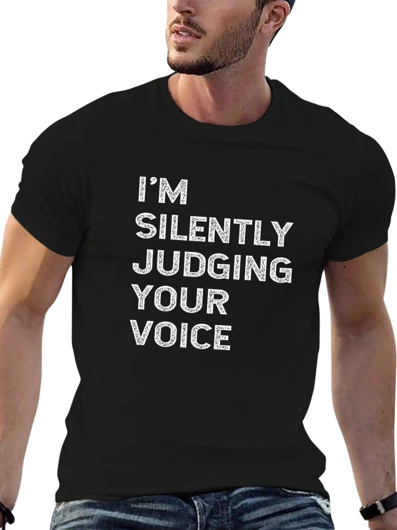 Black I'm Silently Judging Your Voice - Novelty T-Shirt view 6