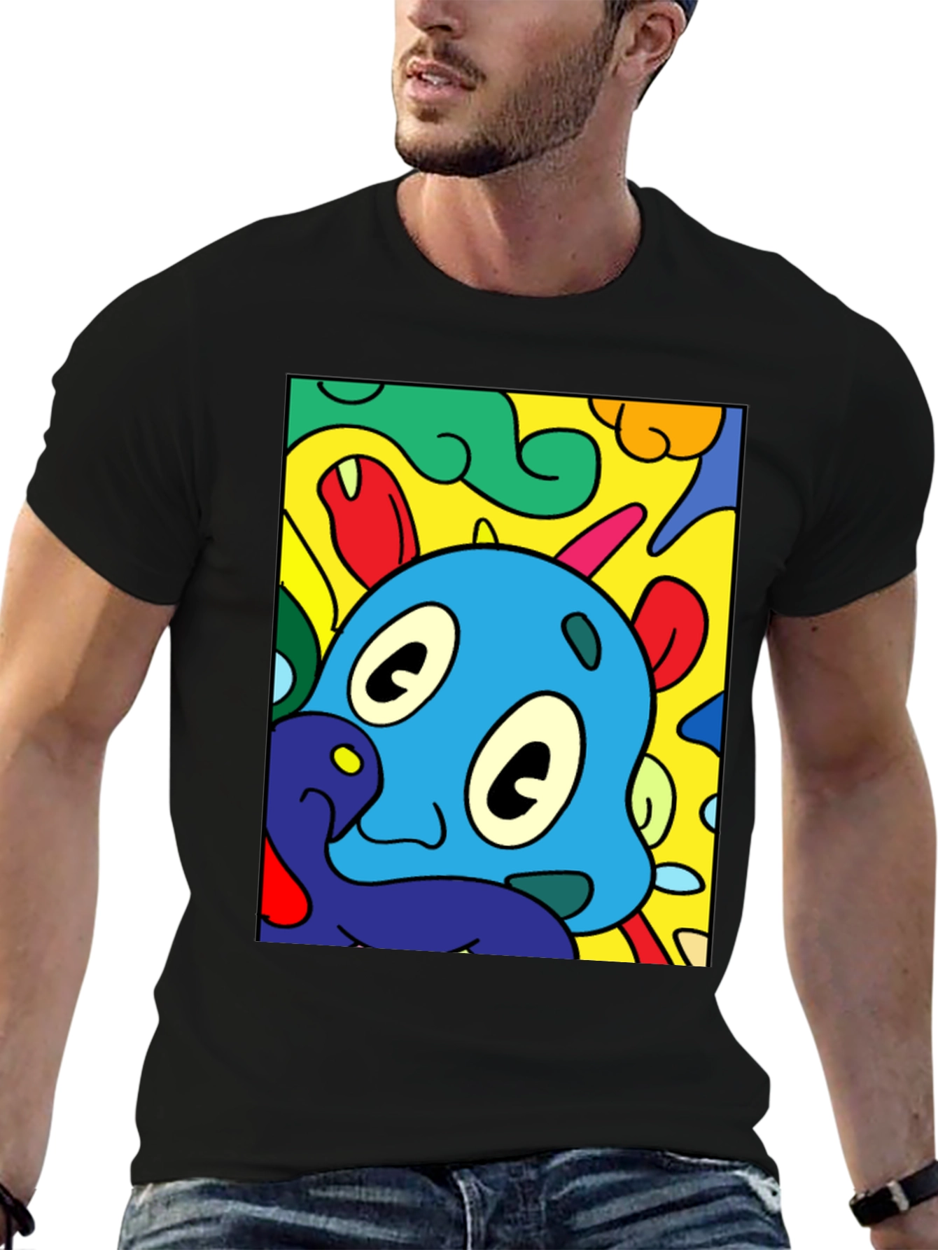 Black Cartoon Character Graphic Black T-Shirt view 6