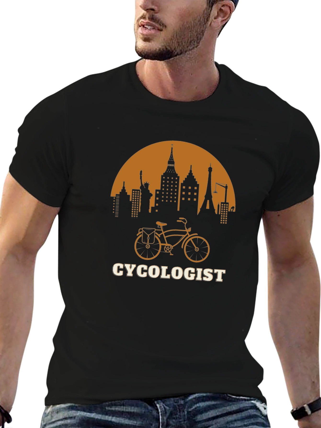 Black Cycologist T-Shirt - City Skyline Bike Design view 6