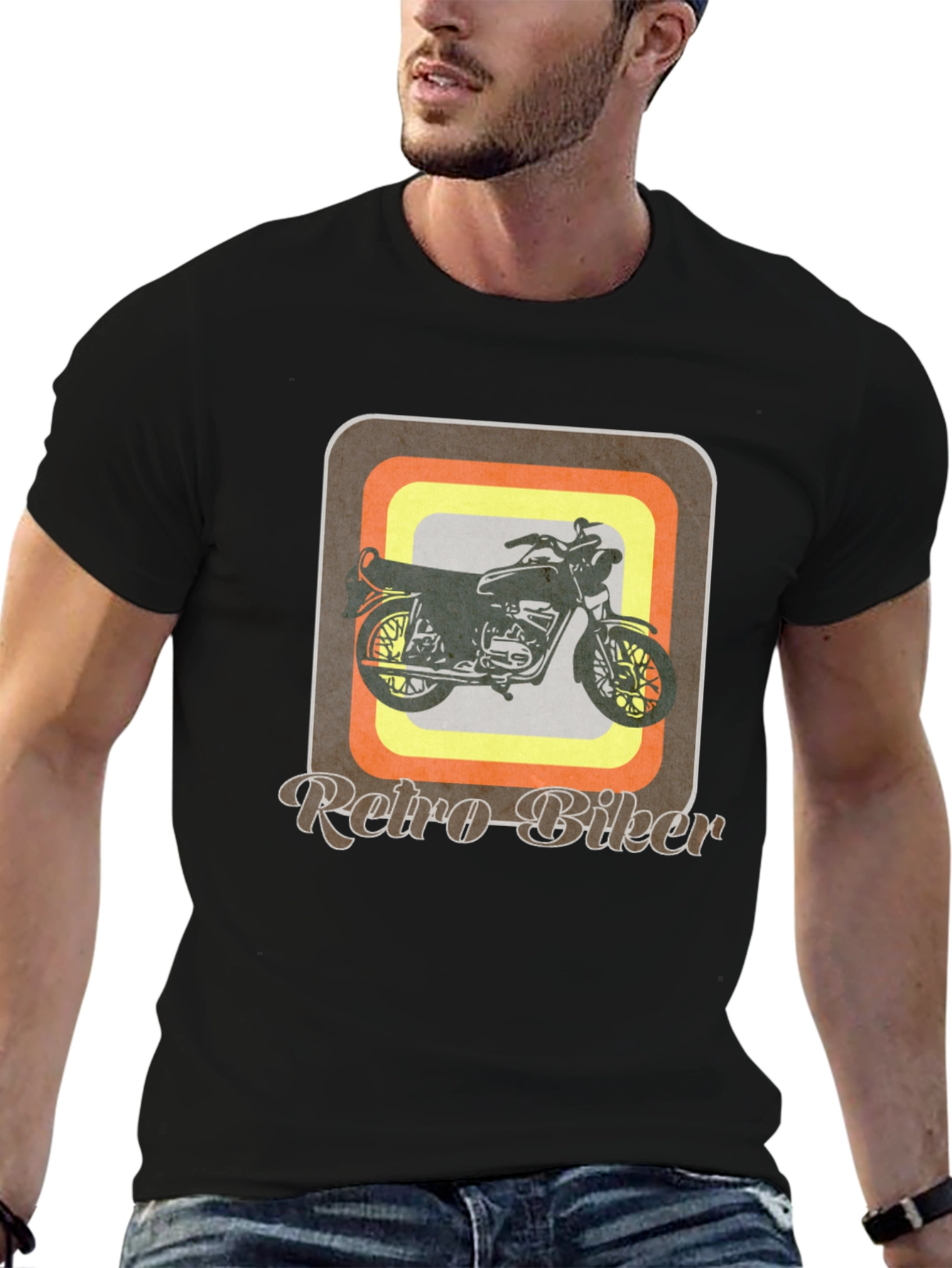 Black Retro Biker Graphic Tee - Vintage Motorcycle T-Shirt view 6