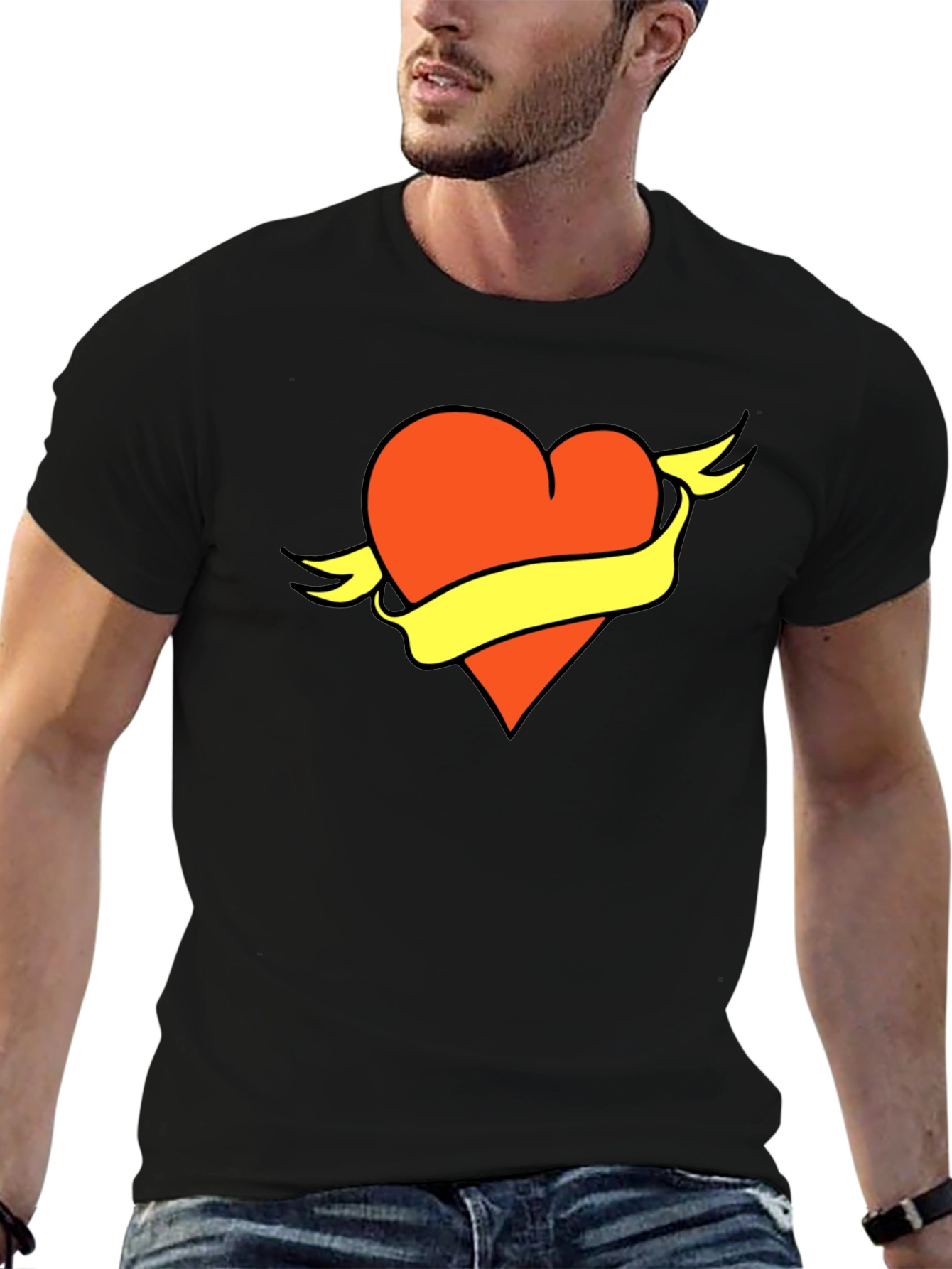Black Heart & Banner Graphic Tee - Bold Design, Soft Fabric view 6