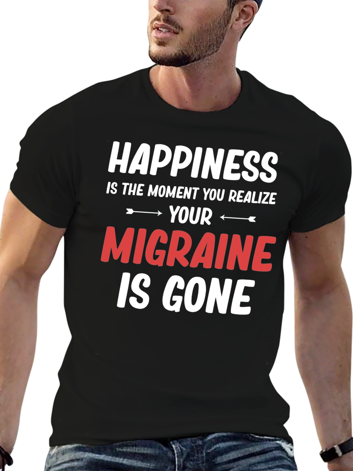 Black Happiness Migraine Gone T-Shirt Funny Relief Tee view 6