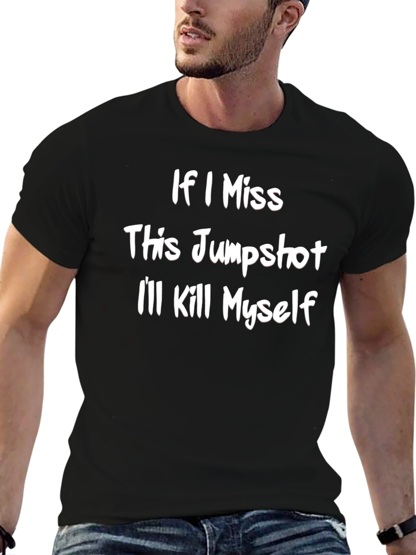 Black Humorous "If I Miss" Graphic Tee - Black Cotton Blend view 6