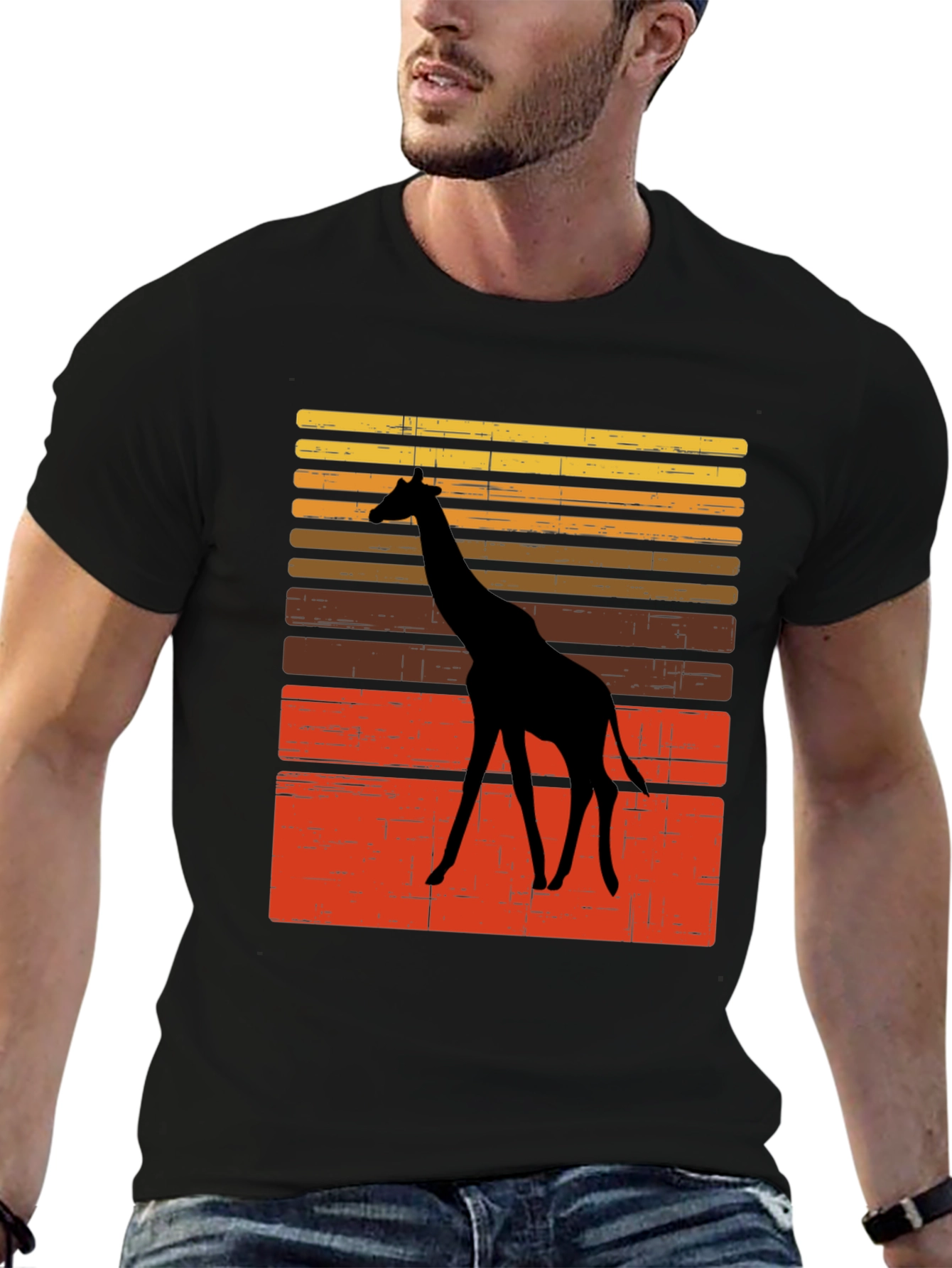 Black Retro Giraffe Sunset Graphic Tee view 6