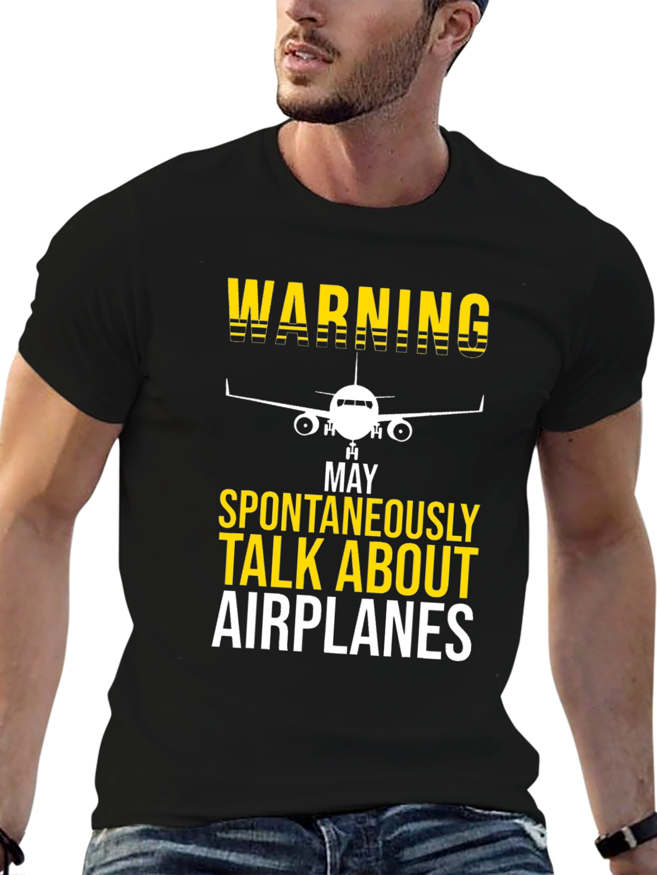 Black Warning: May Spontaneously Talk About Airplanes T-Shirt view 6