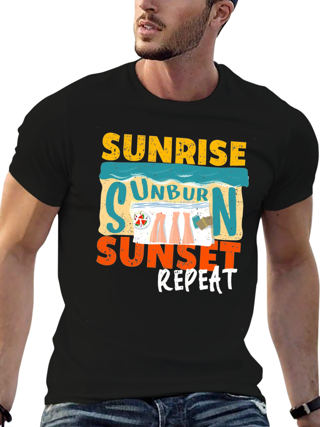 Black Sunrise Unburn Sunset Repeat Graphic Tee view 6